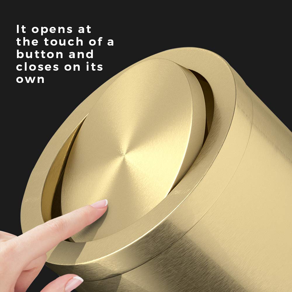 Stainless Steel Trash Can with Flip Lid - 9L for Kitchen, Bathroom & Bedroom - Metallic Gold