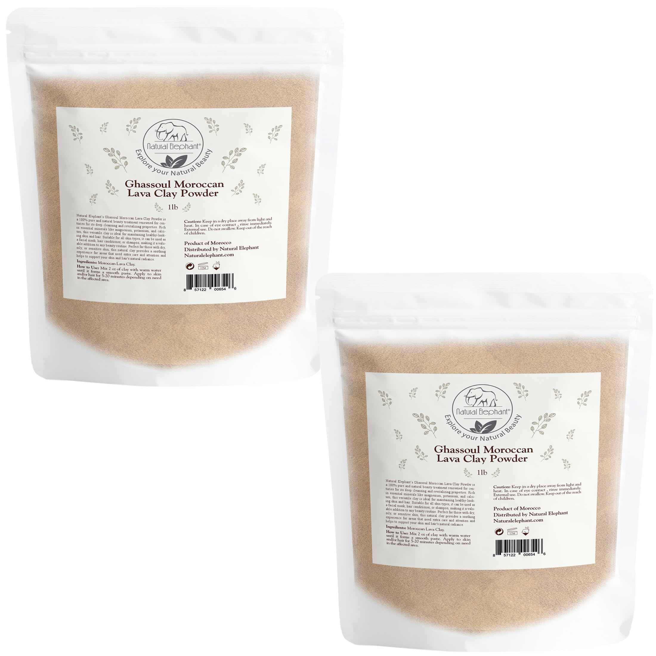 100% Pure Natural Moroccan Ghassoul Lava Clay Powder - 1lb (Pack of 2 x 450g) for Hair & Skin Care - Deep Cleansing, Detoxifying & Exfoliating for Face, Body & Scalp