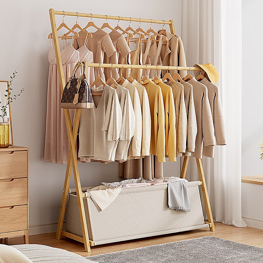 100x155cm Freestanding Garment Rack with Lower Storage Shelf - Heavy Duty Clothes Rail for Bedroom, Closet & Laundry Room Organization - Space Saving Clothing Rack for Hanging Dresses, Coats & Accessories