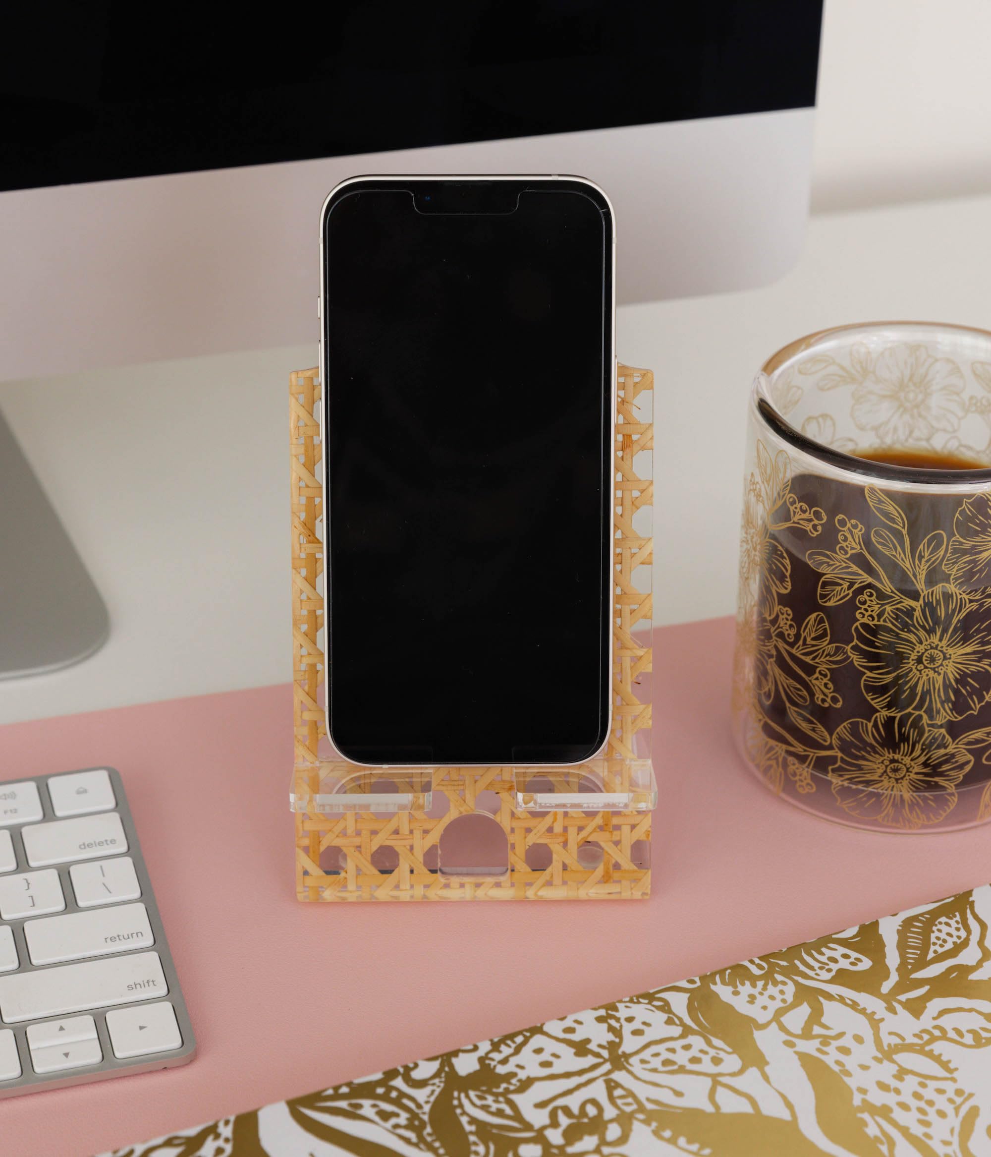 Lilly Pulitzer Decorative Acrylic Phone Stand - Clear Cute Phone Holder for Desk, Tabletop & Nightstand - Compatible with iPhone 15/14/13, Samsung Galaxy - Perfect for Home, Office & Travel Accessories