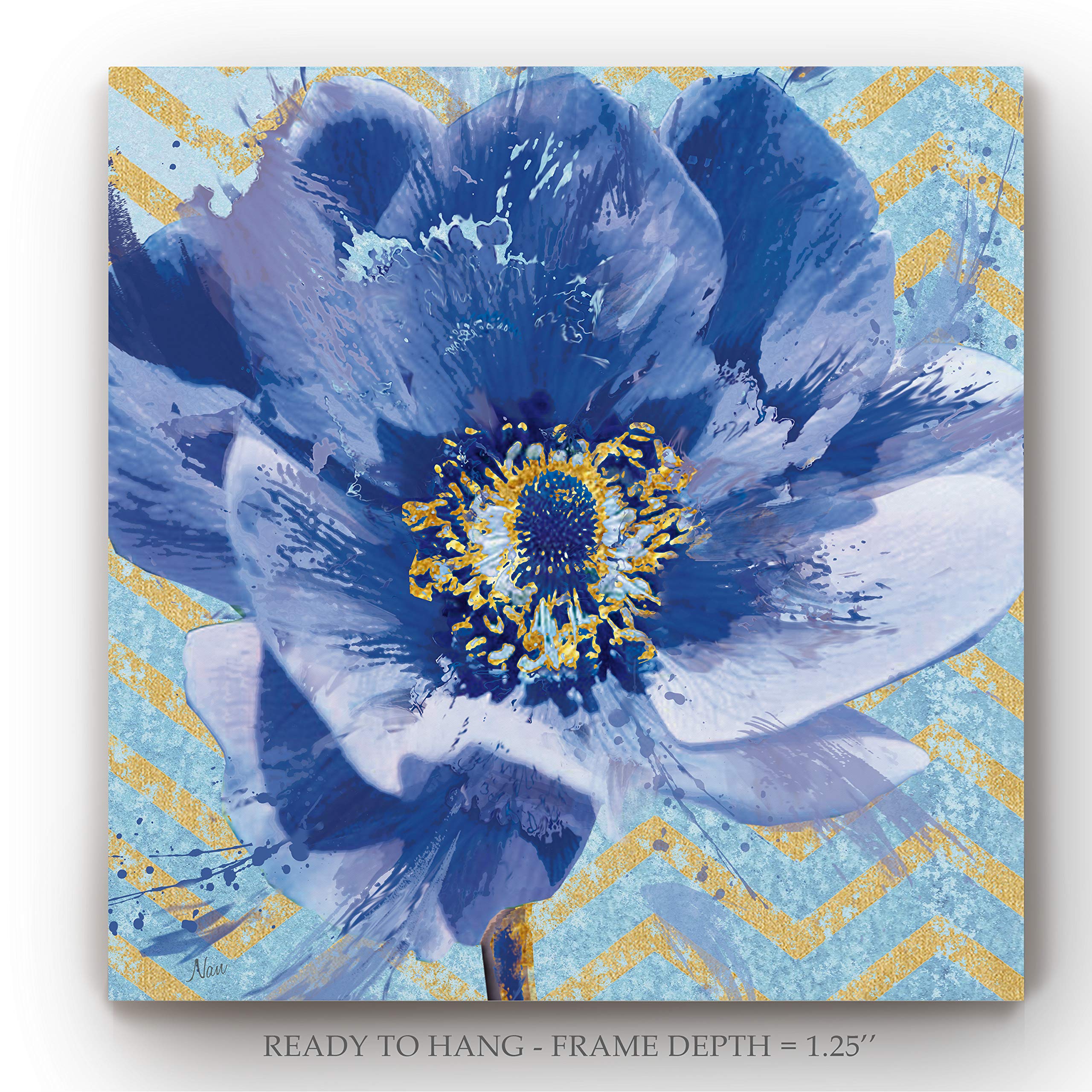 Modern Floral Abstract Canvas Wall Art - Blue & Yellow Aesthetic Painting for Home Decor | 24x24 Inch Gallery Wrapped Print | Perfect for Bedroom, Living Room, Kitchen & Office Wall Decor | Ready to Hang