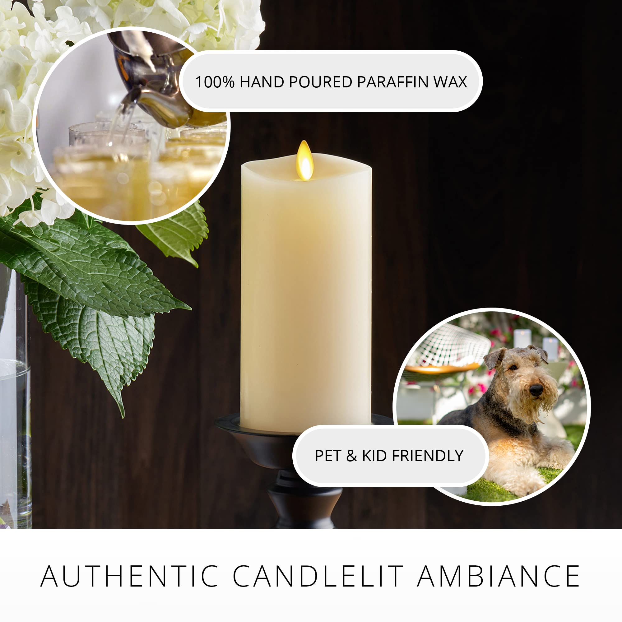 Luminara Realistic Artificial Moving Flame LED Pillar Candle - Battery Operated Flameless Candle with Remote Control (Remote Sold Separately) - Unscented Ivory Decorative Candle 3
