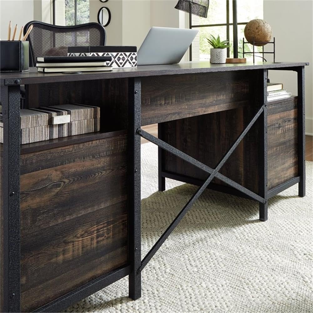 Sauder Carell Double Pedestal Executive Desk - Engineered Wood Carbon Oak Finish - Home Office & Business Workspace Desk for Professionals