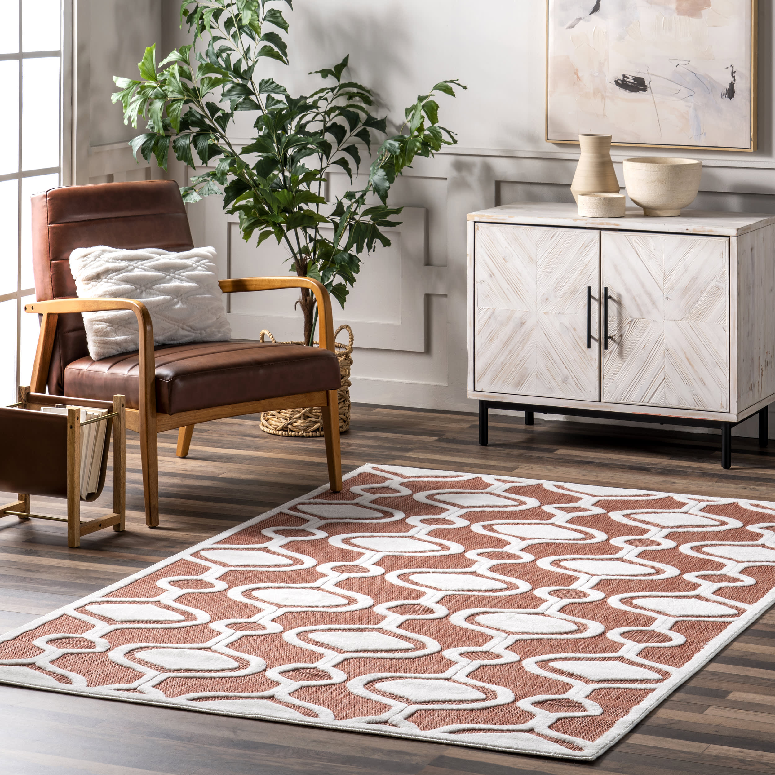 Bernita Geometric Indoor Outdoor Rug - Non-Slip Brick Pattern Area Rug for Living Room, Bedroom, Patio - Waterproof & Durable Home Decor