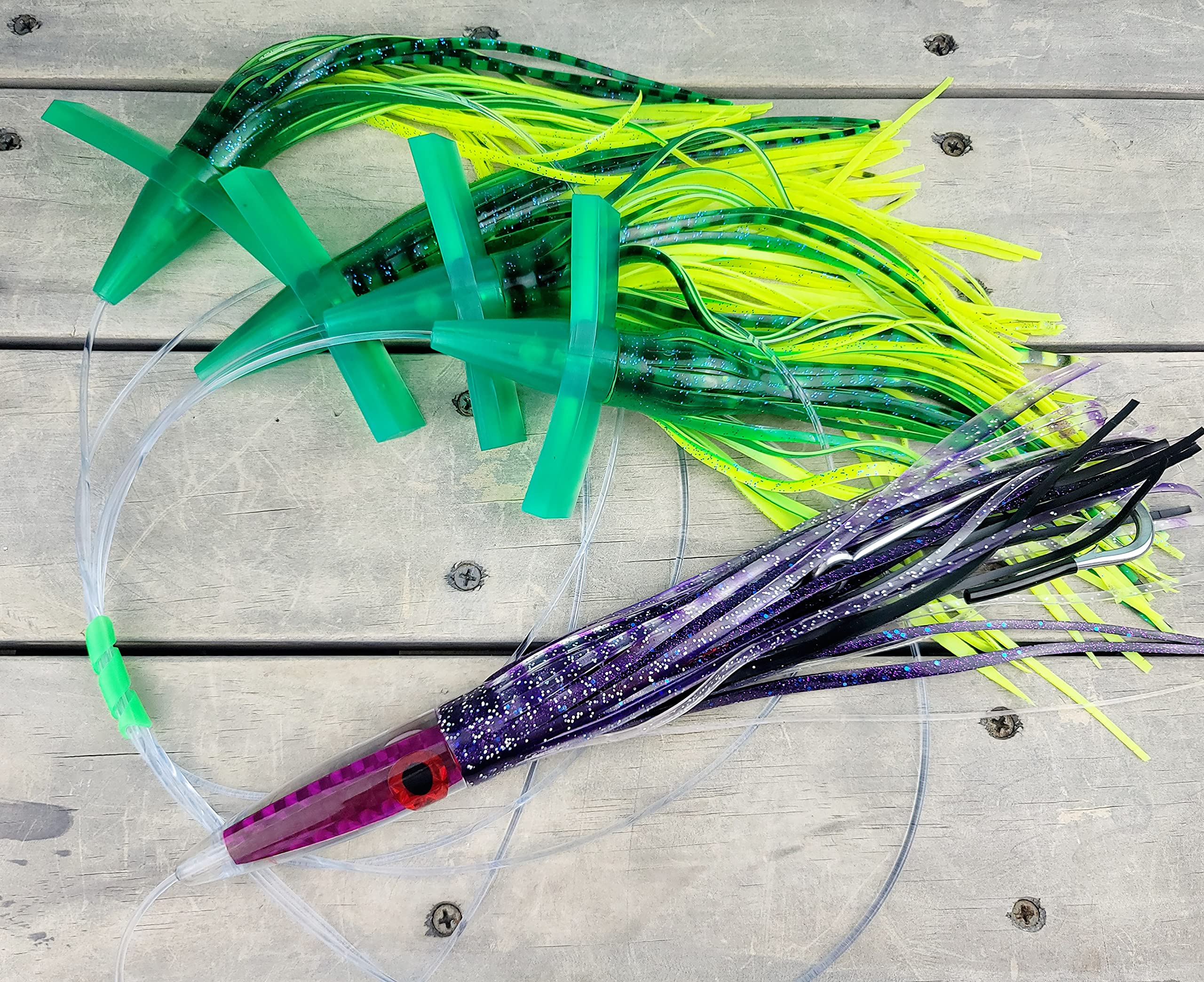Premium Tuna Fishing Lure Kit - 400lb Leader & 10/0 Hook for Saltwater Game Fishing | Tuna Crack Commotion Splash Machine & Tuna Bullet Daisy Chain | Ideal for Offshore Trolling & Big Game Fishing Adventures