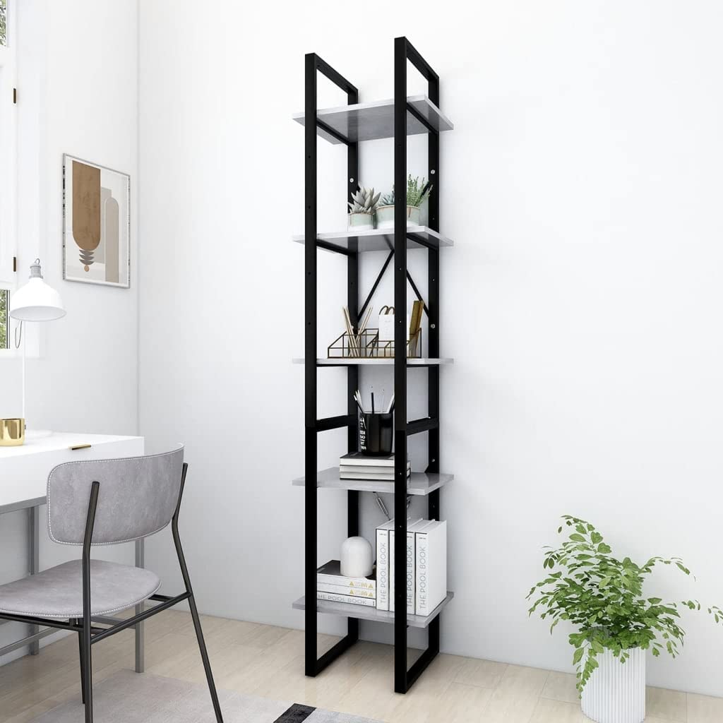 5-Tier Bookcase Shelf Organizer - Concrete Gray Storage Cabinet for Books, Toys & Home Decor (15.7