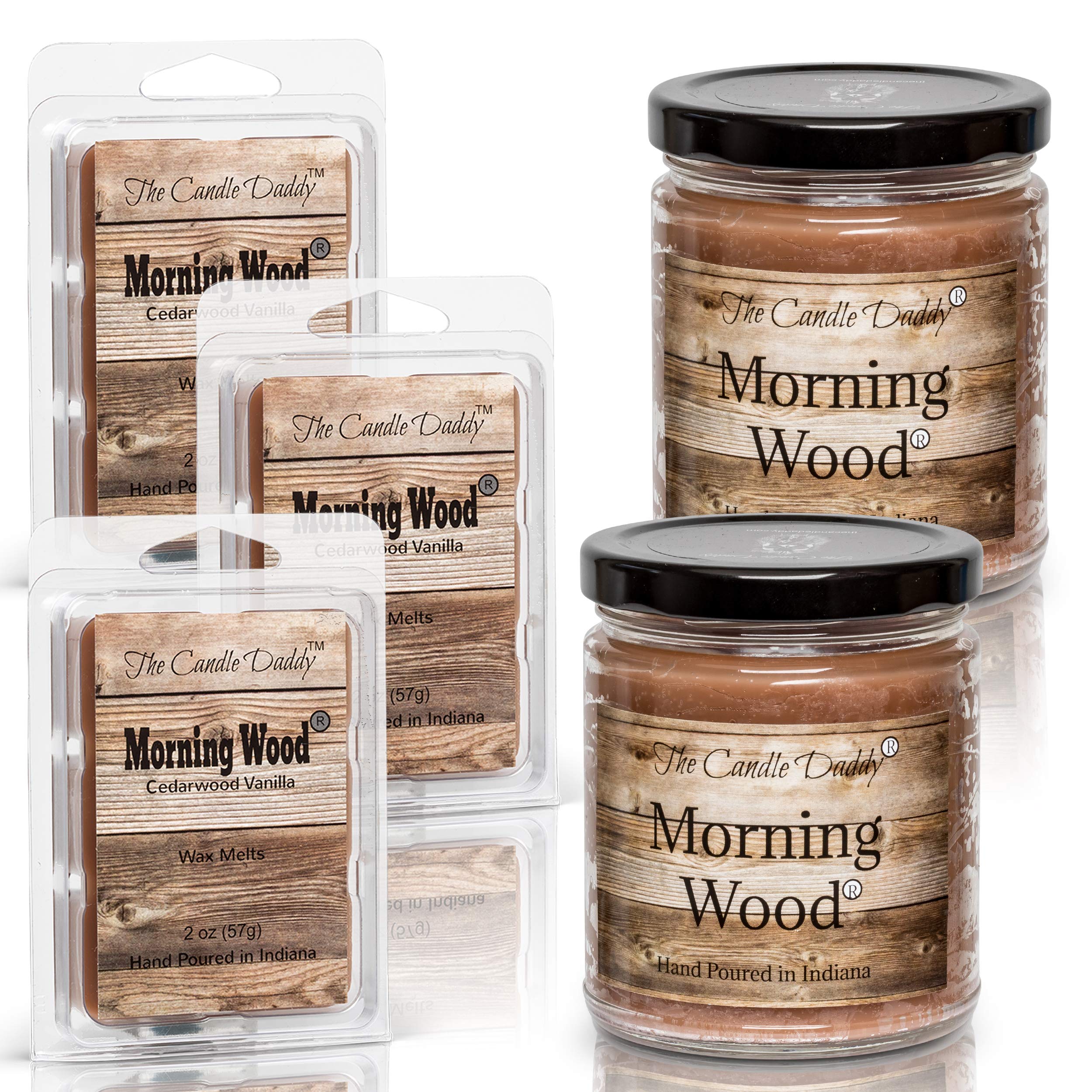 Premium Cedarwood Vanilla Scented Candles & Wax Melts Set - 2 x 6 oz Soy Candles + 3 x 2 oz Wax Melts - Aromatherapy for Relaxation, Home Decor & Romantic Ambiance