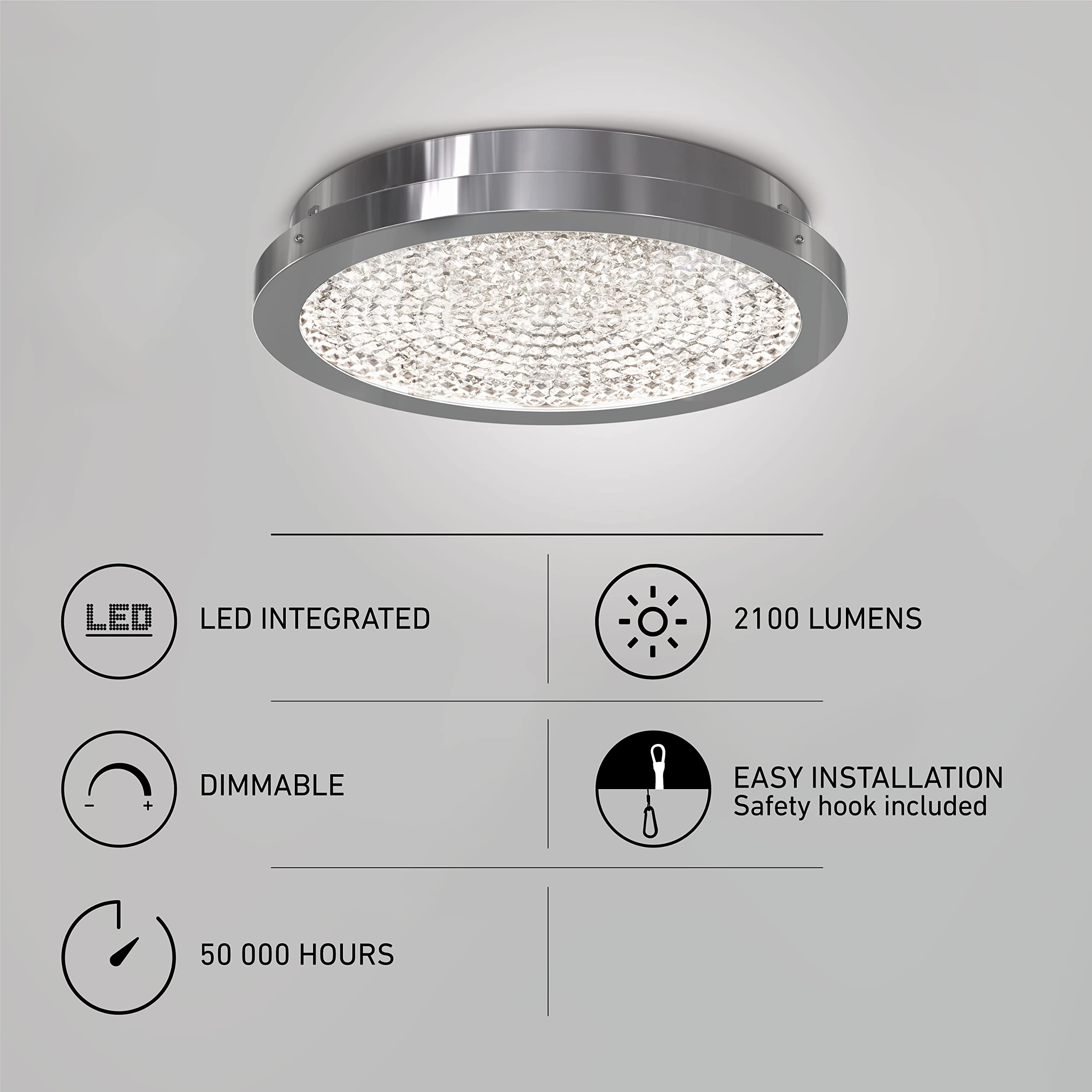 Artika Glam LED-Integrated Flushmount Ceiling Light Fixture in Chrome Finish - Modern Lighting for Bedroom, Living Room & Hallway