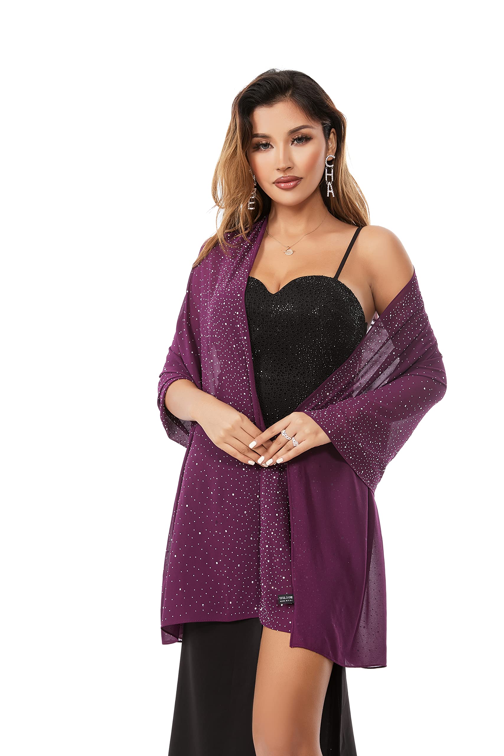 Elegant Sheer Chiffon Shawl for Women - Soft Silky Sparkly Wedding Bridal Scarf Wrap - Perfect for Evening Dresses, Prom, Formal Events & Special Occasions