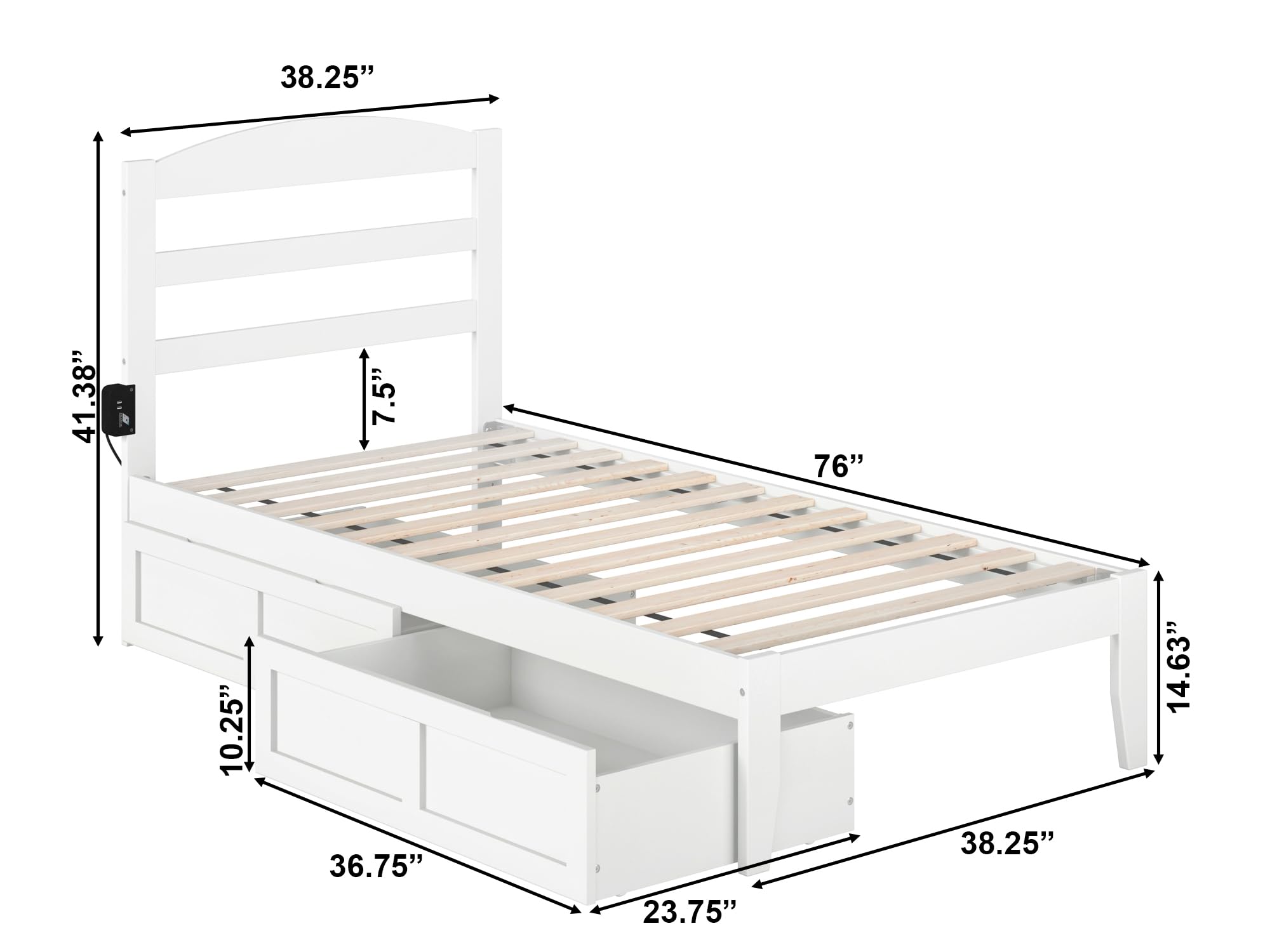 Warren Twin Platform Bed with Storage & USB Charger for Bedroom