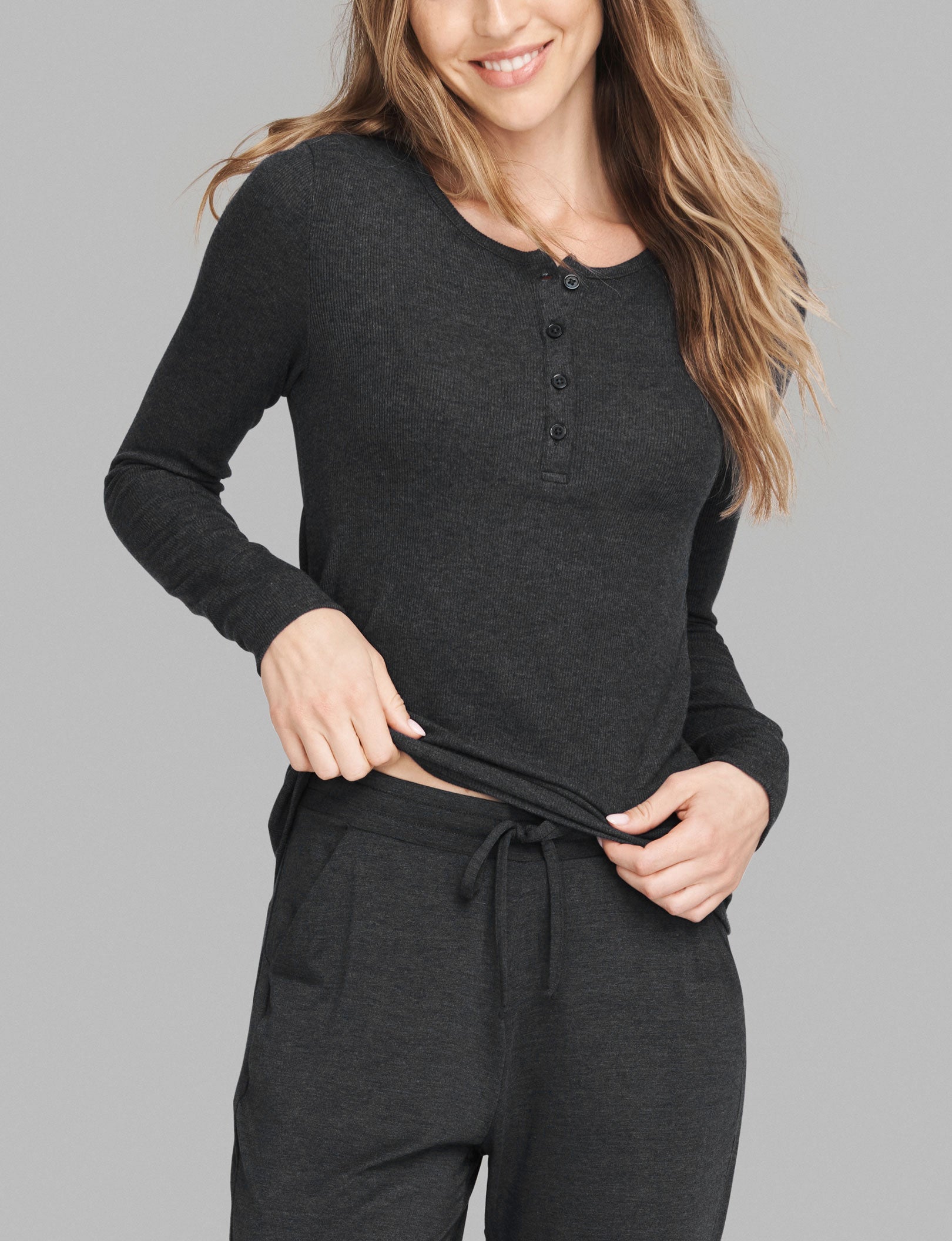 Women's Casual Henley Long Sleeve Shirt - Soft Cotton Relaxed Fit T-Shirt for Lounge, Sleep & Everyday Wear