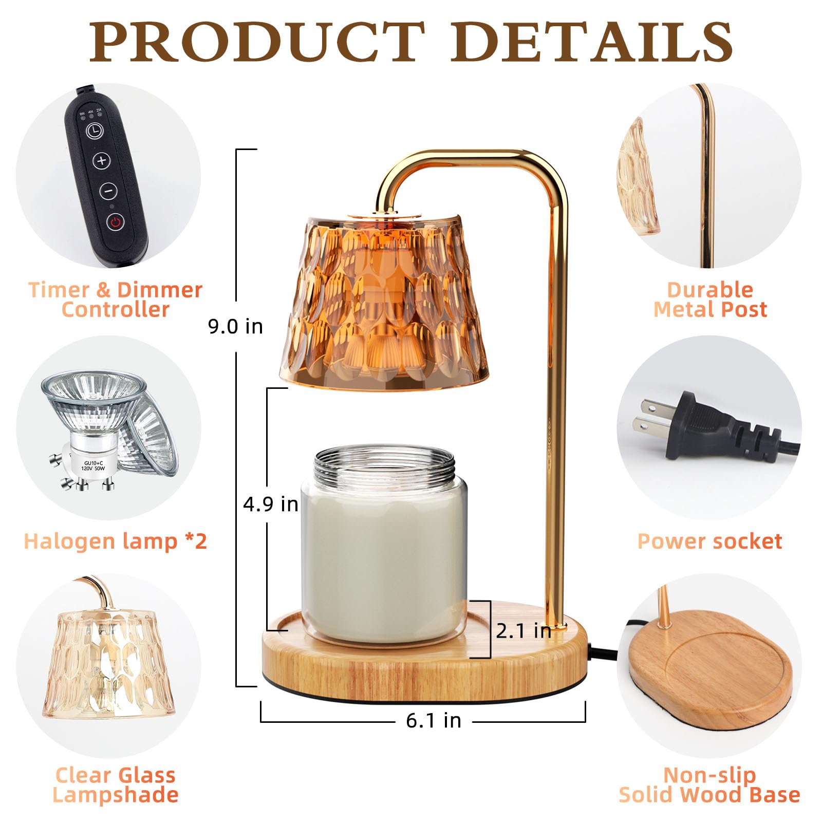 Dimmable Electric Candle Warmer Lamp with Timer - Gold Jar Candle & Wax Melt Warmer for Home Decor, Housewarming Gifts for Women, Mom Birthday & Holidays - Perfect for Aromatherapy, Relaxation & Cozy Ambiance