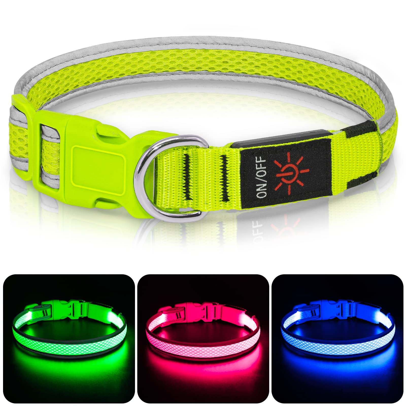**DLitk LED Dog Collar - Rechargeable USB Adjustable Light Up Collar for Large & Medium Dogs (Green) - Perfect for Night Walks, Jogging & Outdoor Safety**