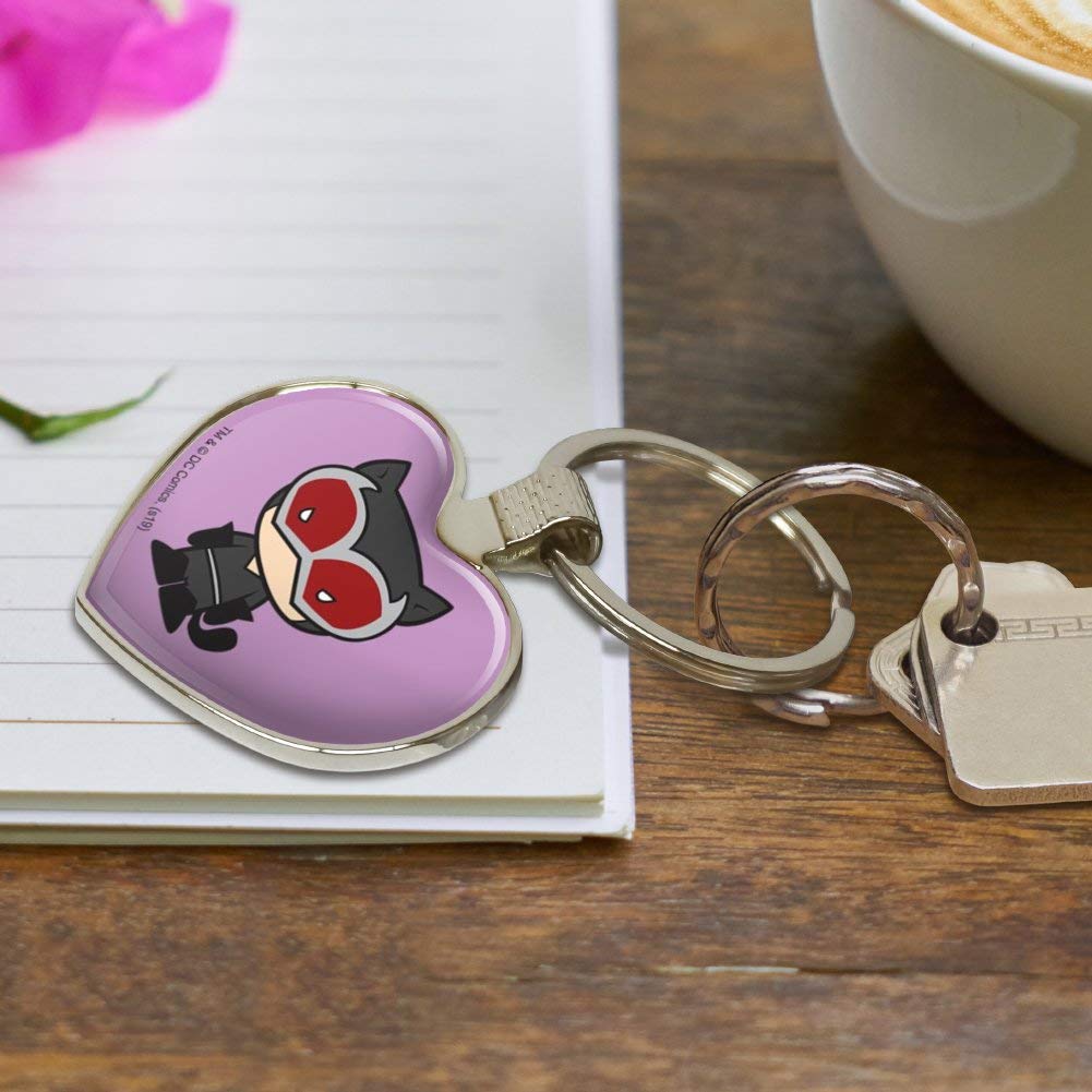 Batman Catwoman Cute Chibi Keychain - Heart Love Metal Key Ring for Couples, Gifts, Cosplay & Anime Fans | Perfect for Keys, Bags & Backpacks