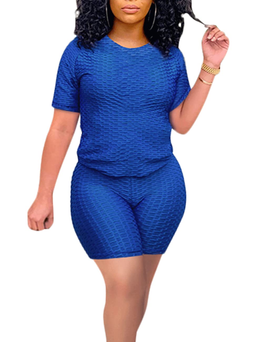 Women's 2-Piece Short Sets - Textured Tracksuit with Short Sleeve Top & Shorts | Summer Workout Outfit for Gym, Yoga & Casual Wear