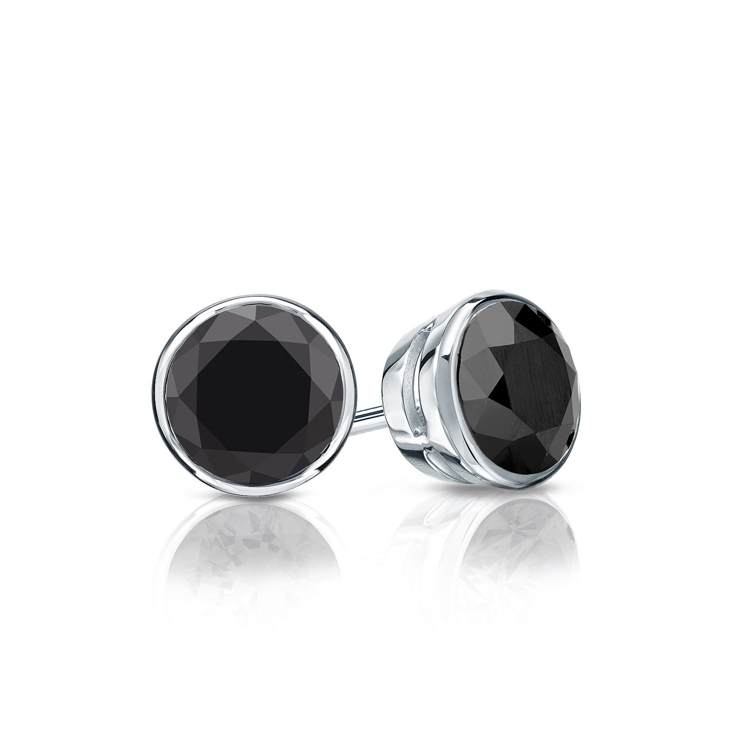 14K White Gold Round Black Diamond Stud Earrings (1/2-4 ct) Screw Back Closure - Elegant Bezel-Set Earrings for Women, Perfect for Weddings, Parties & Special Occasions
