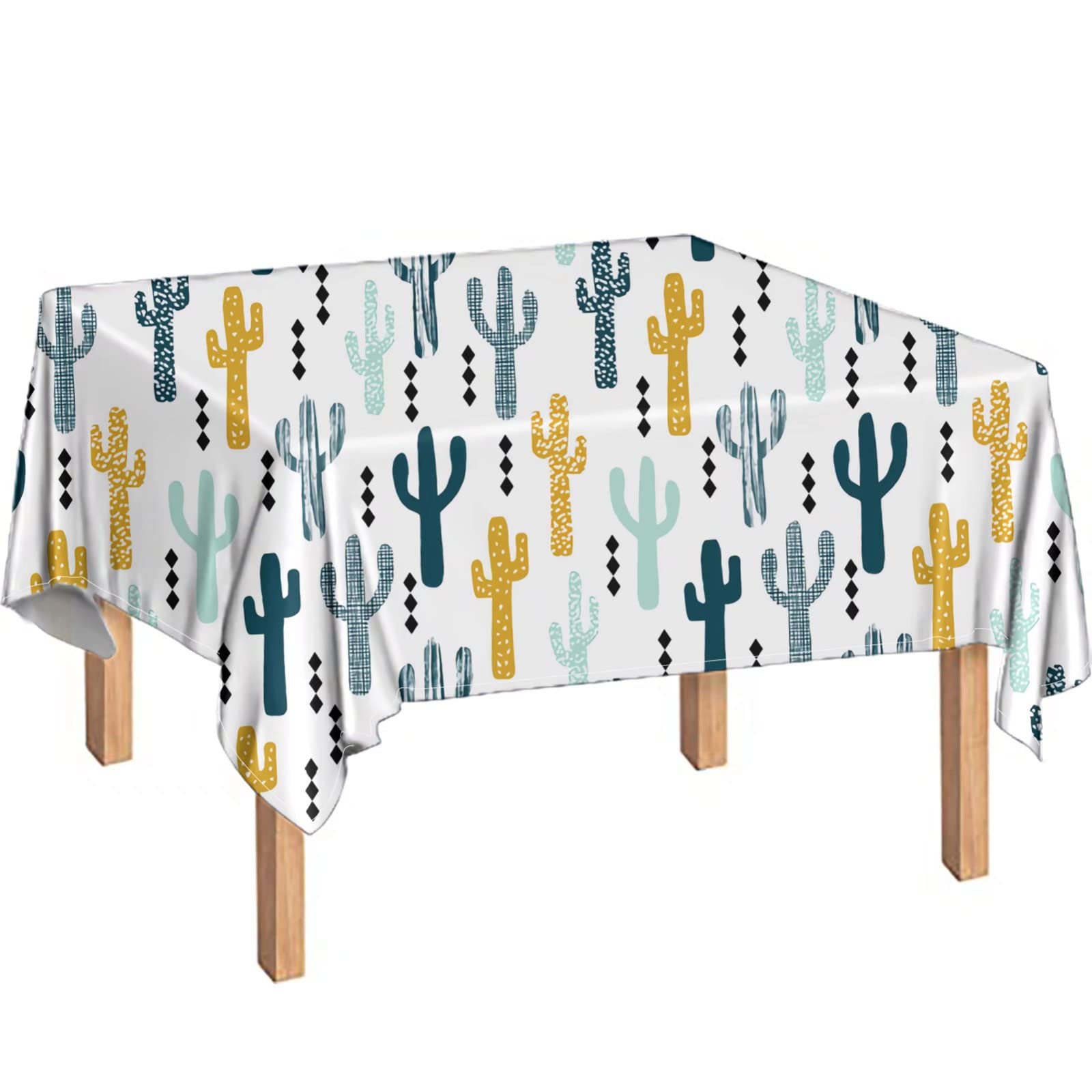 Waterproof Cactus Print Tablecloth - Indoor Outdoor Use for Dining & Coffee Tables