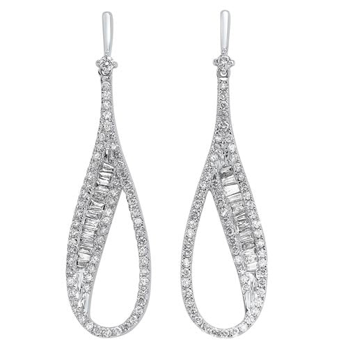 14K White Gold Diamond Modern Elongated Oval Drop Earrings (3/4ctw) - Elegant Jewelry for Weddings, Parties & Special Occasions