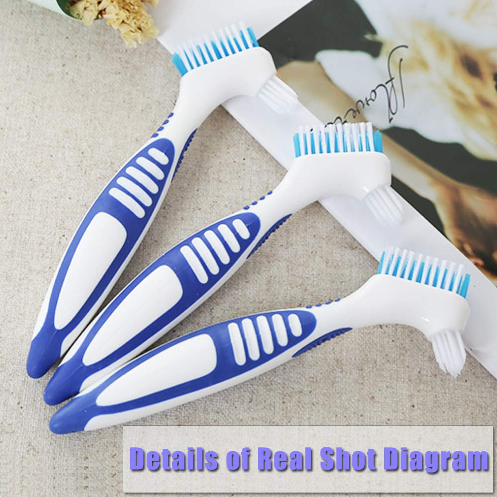 4Pcs Denture Cleaning Brushes with Travel Case - Double Sided Hard Bristle Toothbrush for Dentures, Partial & False Teeth - Perfect for Home, Travel & Daily Oral Care