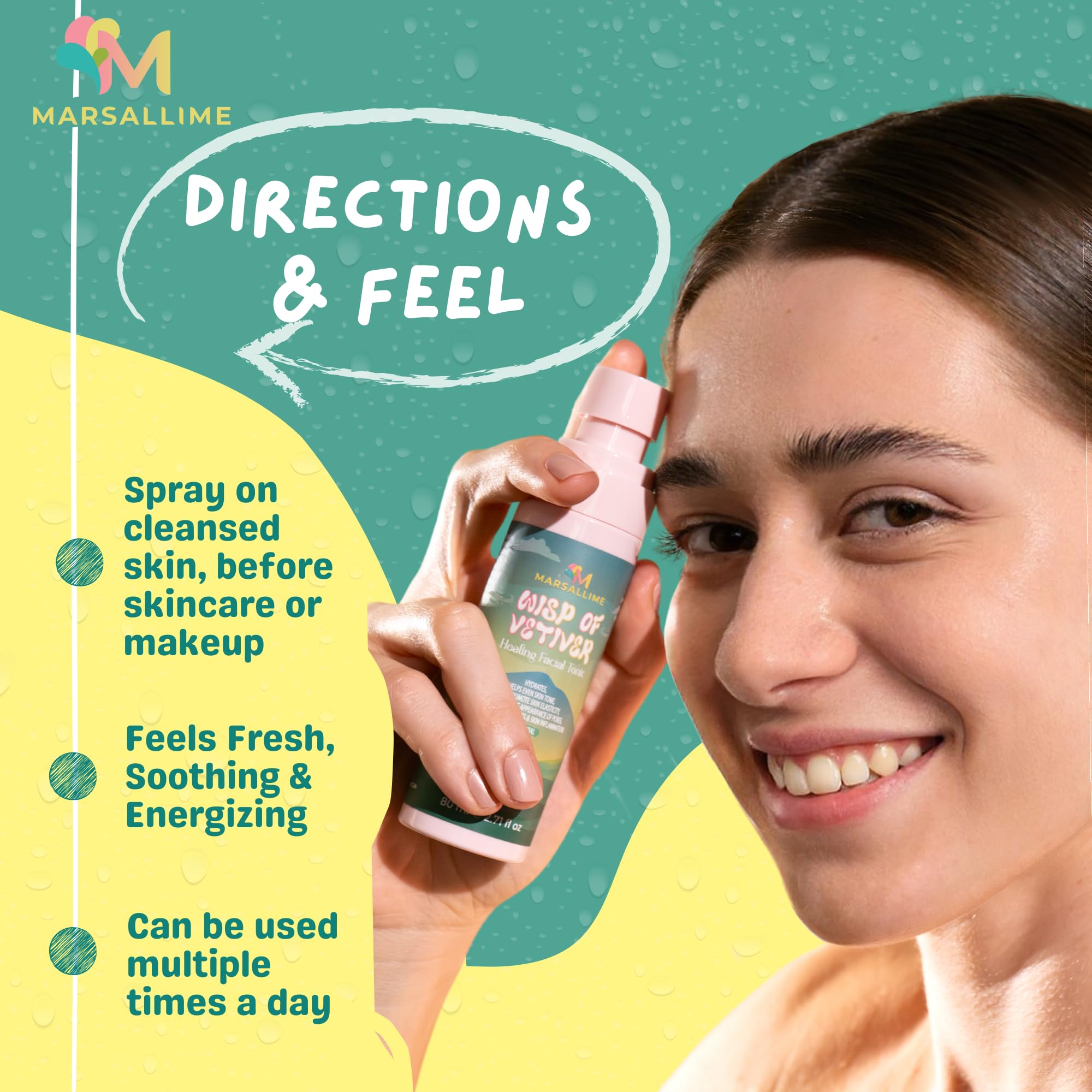 Marsallime Vetiver Face Toner - Alcohol-Free Hydrating Facial Mist for Oily & Acne-Prone Skin | Brightens Complexion, Reduces Blemishes & Controls Shine | Vegan, Fragrance-Free Skincare (80ml) | Perfect for Morning Routine & Post-Workout Refresh