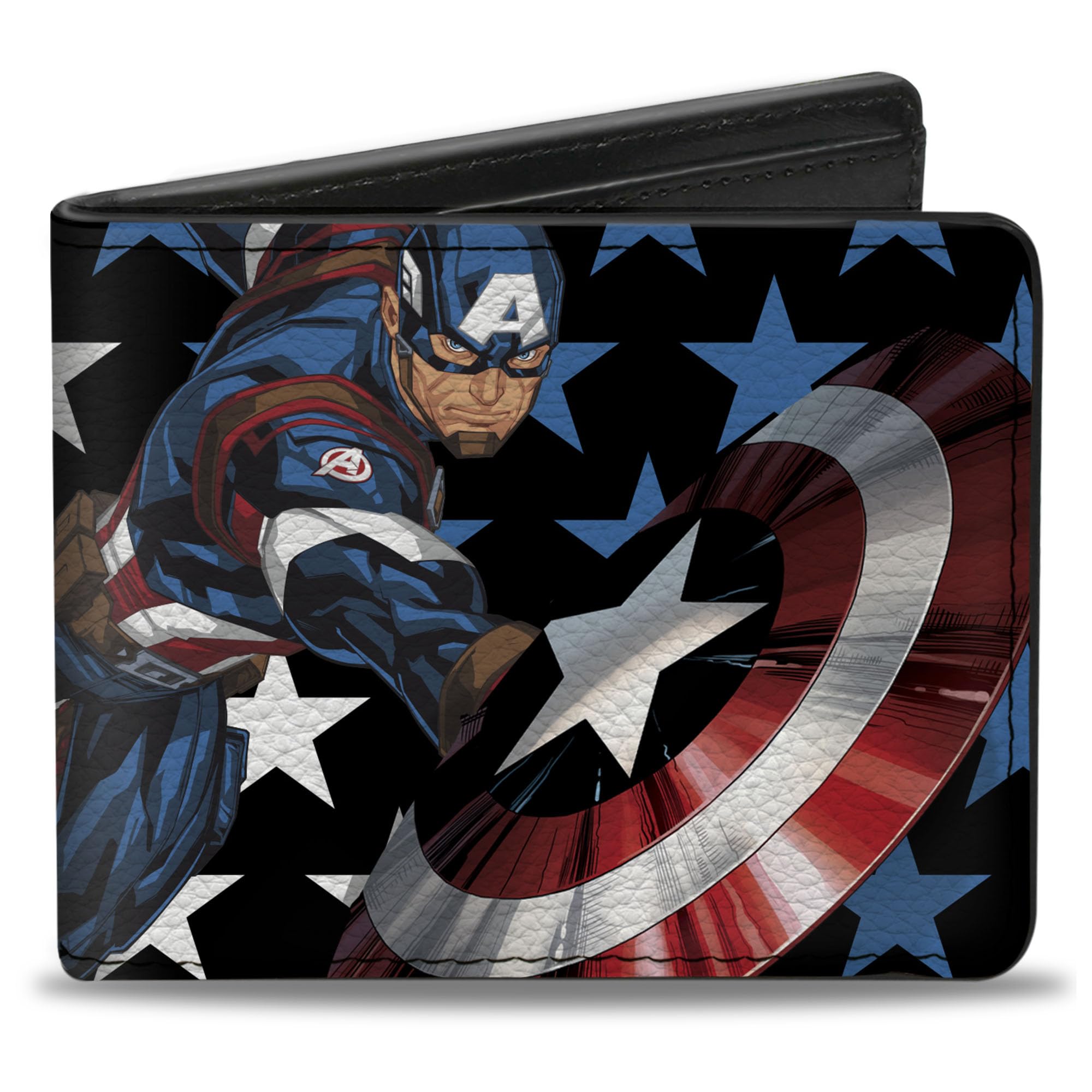 Buckle-Down Men's Bifold Wallet - Captain America Design, 4.0 x 3.5 Inches, Genuine Leather, Slim RFID Blocking Wallet for Everyday Carry, Gifts for Men