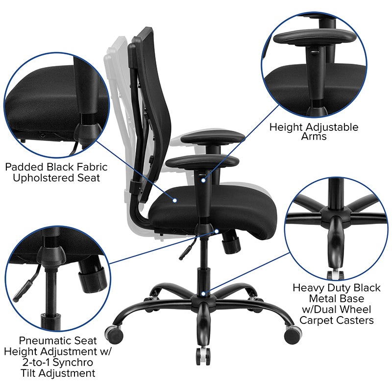 Hercules Black Mesh Executive Swivel Ergonomic Office Chair with Adjustable Arms - Heavy Duty 400 lb Weight Capacity - Perfect for Home Office, Gaming & Workspace Comfort