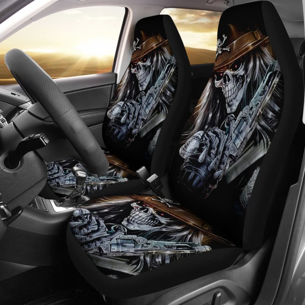 2 Pcs Gothic Skull Car Seat Covers for Sedan, SUV & Truck - Black Horror Decor Auto Accessories - Perfect for Halloween, Horror Fans & Gothic Style Lovers