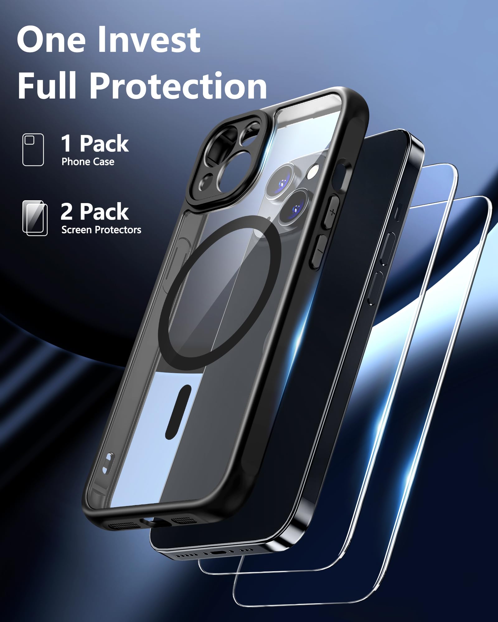 Dssairo Magnetic Case for iPhone 13 with 2 Screen Protectors | Full Camera Protection & Shockproof Bumper Cover | Magsafe Compatible, Anti-Scratch Clear Back (Black) | Perfect for Outdoor Activities, Work & Daily Use