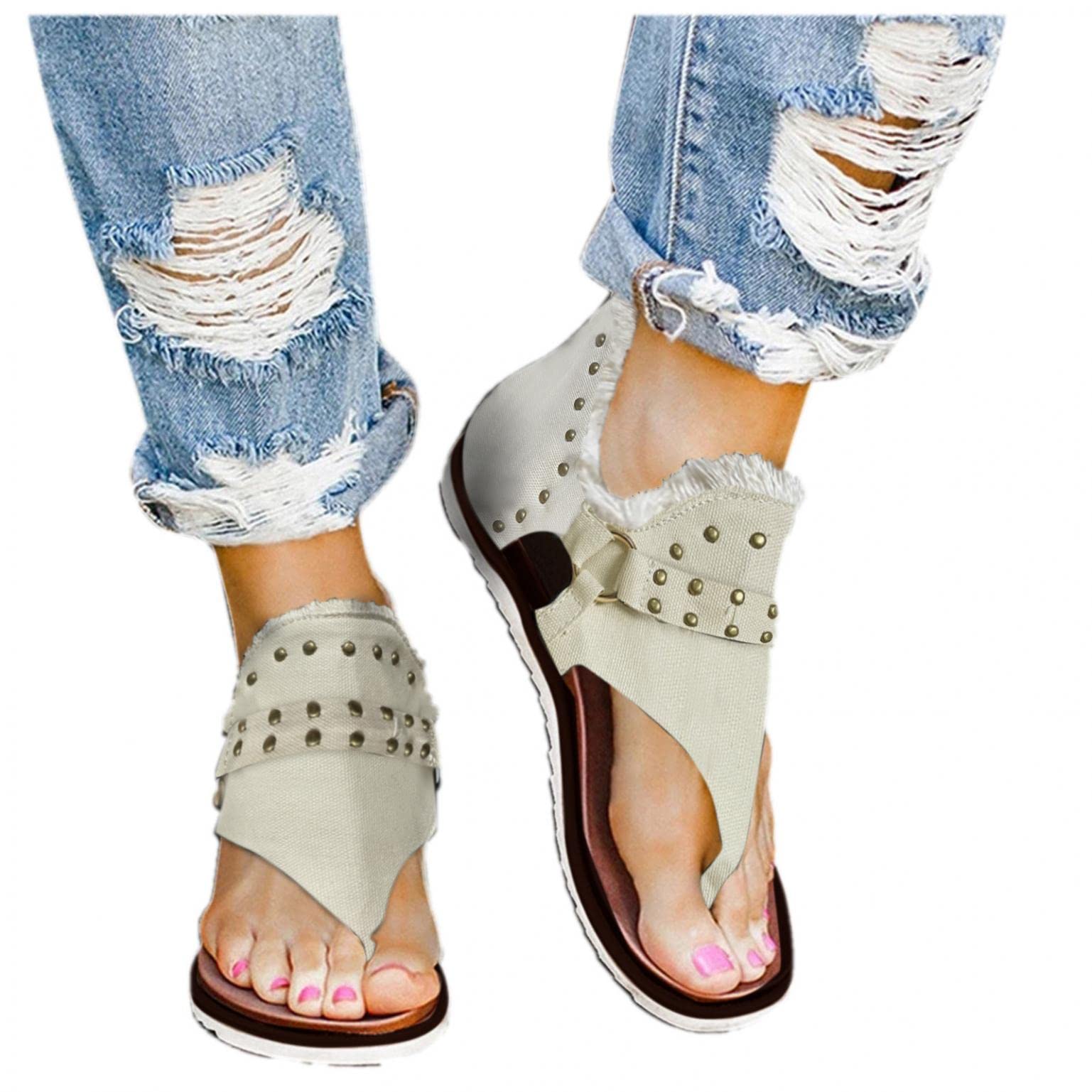 Women's Braided Clip Toe Flats - Comfortable Slip On Dress Sandals for Summer | Roman Strappy Slides Flip Flops | Perfect for Beach, Vacation & Casual Outings