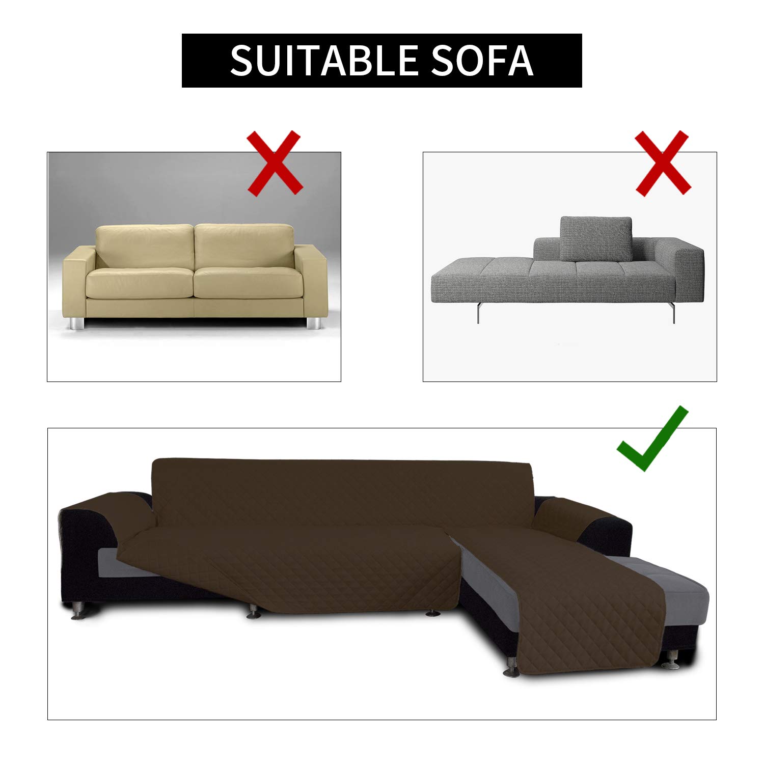 Reversible L-Shaped Sofa Slipcover - XL Sectional Couch Cover with Chaise Lounge, Pet-Friendly Furniture Protector (Coffee Brown) for Living Room, Family Room & Home Theater