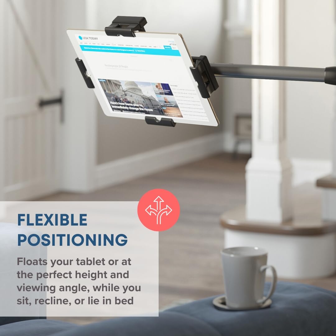 LEVO G2 Adjustable Clamp-On Tablet Holder – Universal iPad Stand for Desk, Coffee Table & End Table – Hands-Free Mount for Kindle, Galaxy, Surface Pro – Perfect for Reading, Cooking & Video Calls