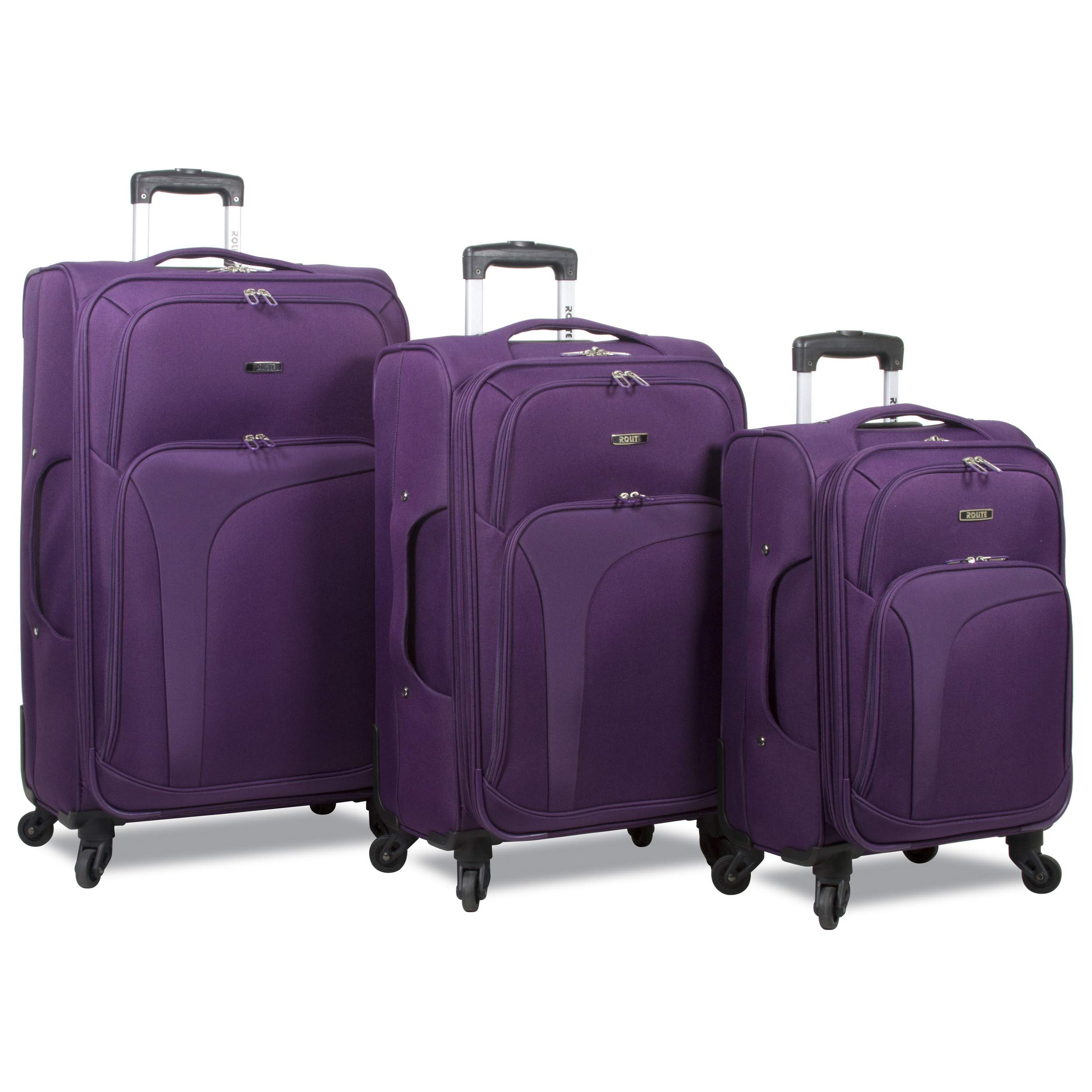 Rolite Rover Spinner Expandable Luggage Set - 3-Piece Purple Suitcase with 360° Wheels for Travel | Perfect for Family Vacations, Business Trips & International Travel