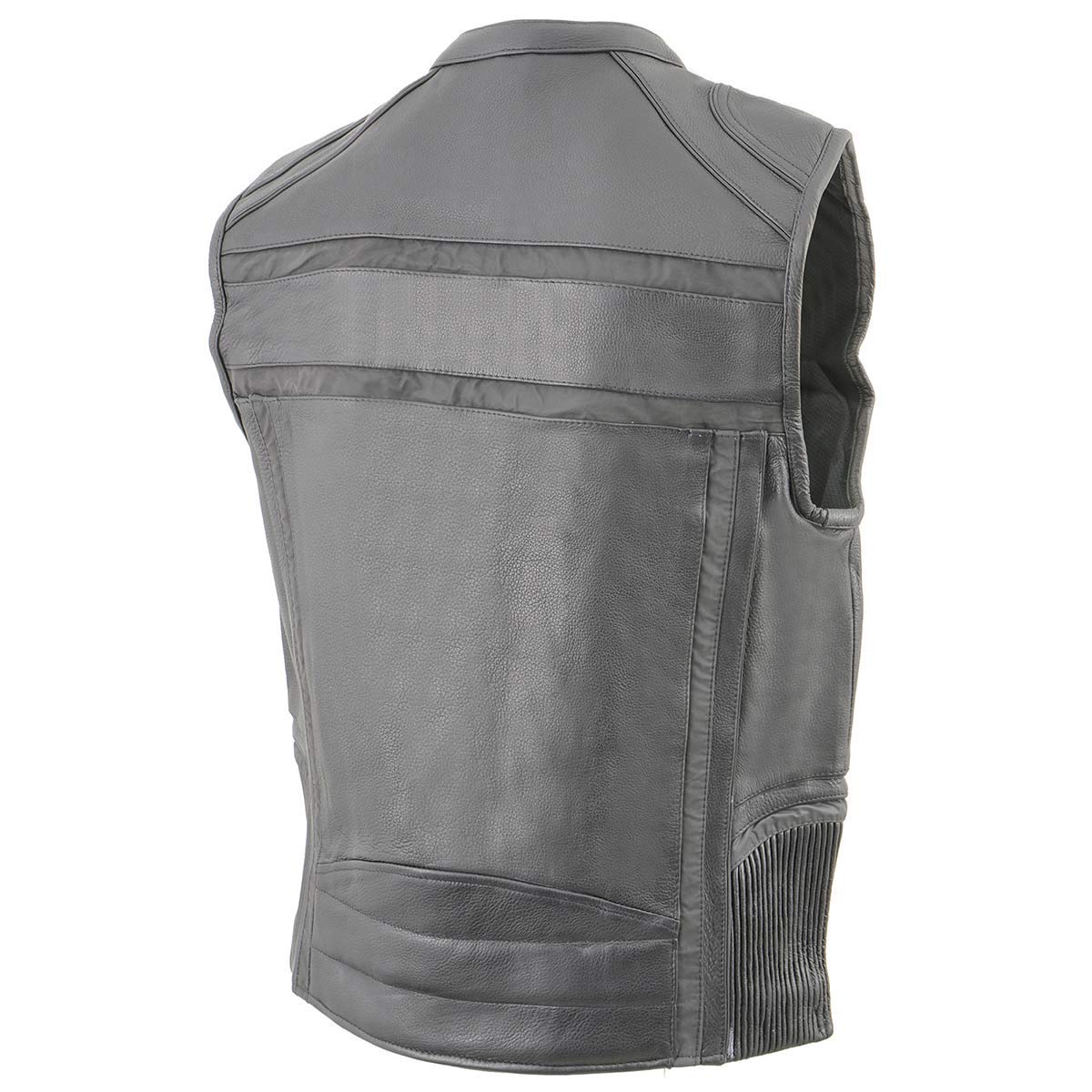 Milwaukee MLM3560 Men's Black Leather Motorcycle Vest with Reflective Piping & Elastic Waist - Biker Jacket for Riding, Cruising & Outdoor Adventures