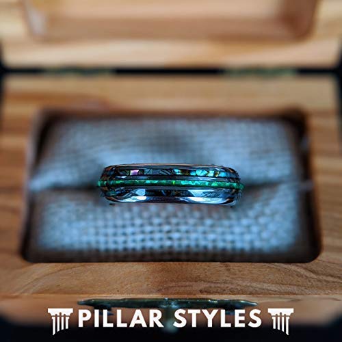 6mm Tungsten Abalone & Silver Opal Rings for Men & Women | Green Opal Wedding Bands, Unique Abalone Shell Engagement Rings | Perfect for Weddings, Anniversaries & Gifts
