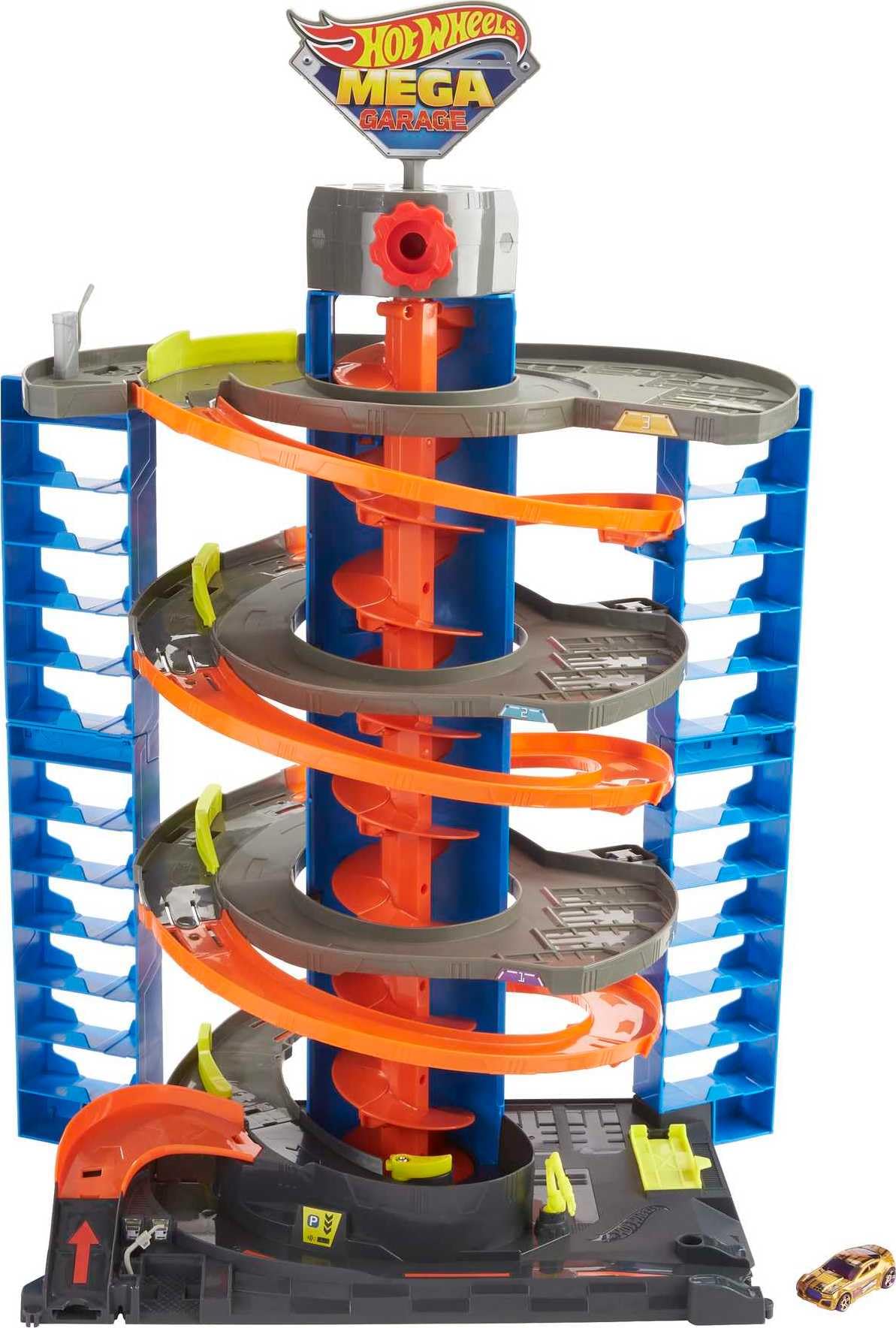 Hot Wheels City Mega Garage Playset with Corkscrew Elevator & Storage for 60+ Cars - Includes 1:64 Scale Vehicle - Best Gift for Boys & Girls Ages 4+ (HFH03) - Perfect for Pretend Play, Car Storage & Racing Adventures