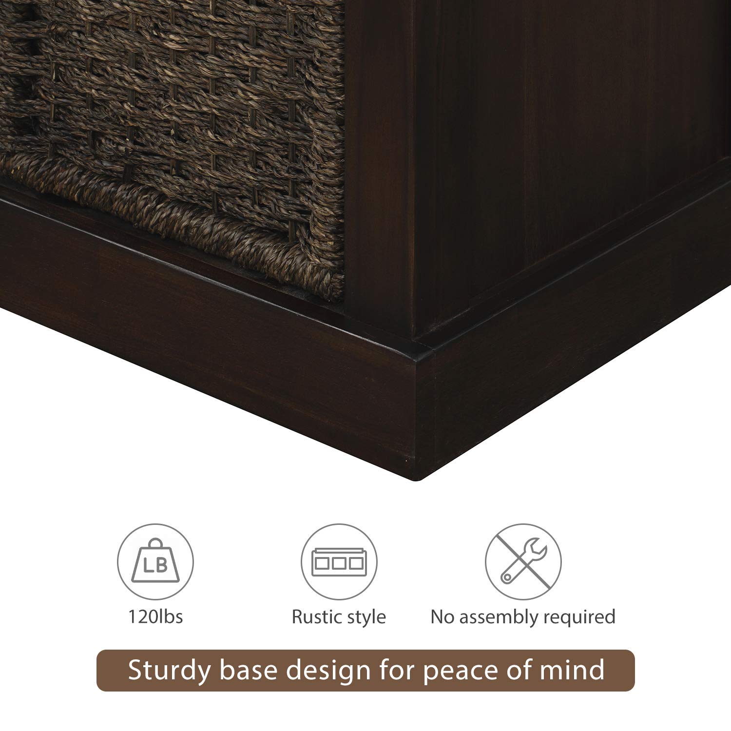 Harper & Bright Designs Rustic Entryway Storage Bench with 3 Removable Baskets & Cushion - Shoe Organizer Bench for Living Room, Hallway, Bedroom - Perfect for Small Space Organization & Home Decor