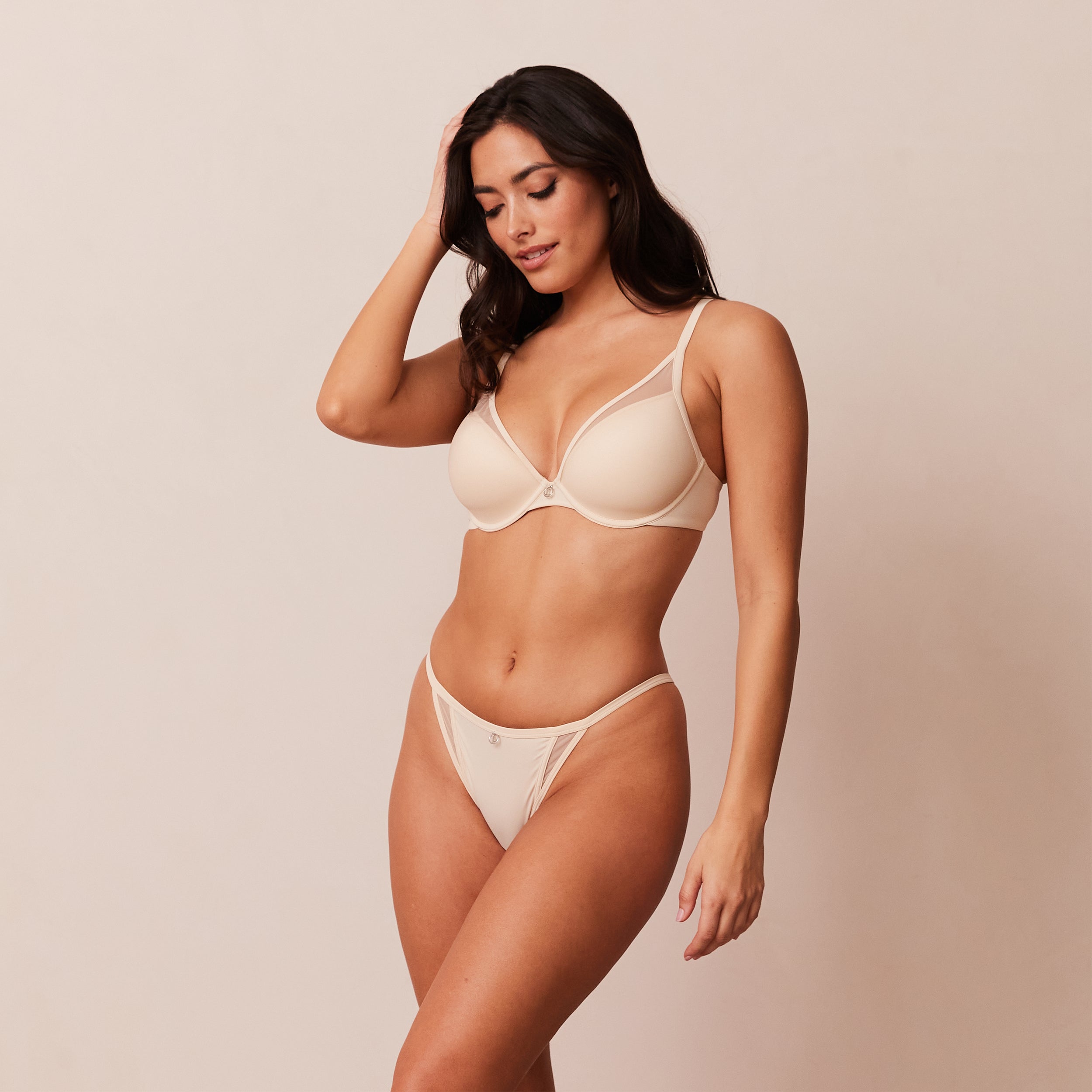 Classic Plunge T-Shirt Bra in Latte - Comfortable & Supportive Underwire Bra for Everyday Wear, Workouts, and Layering