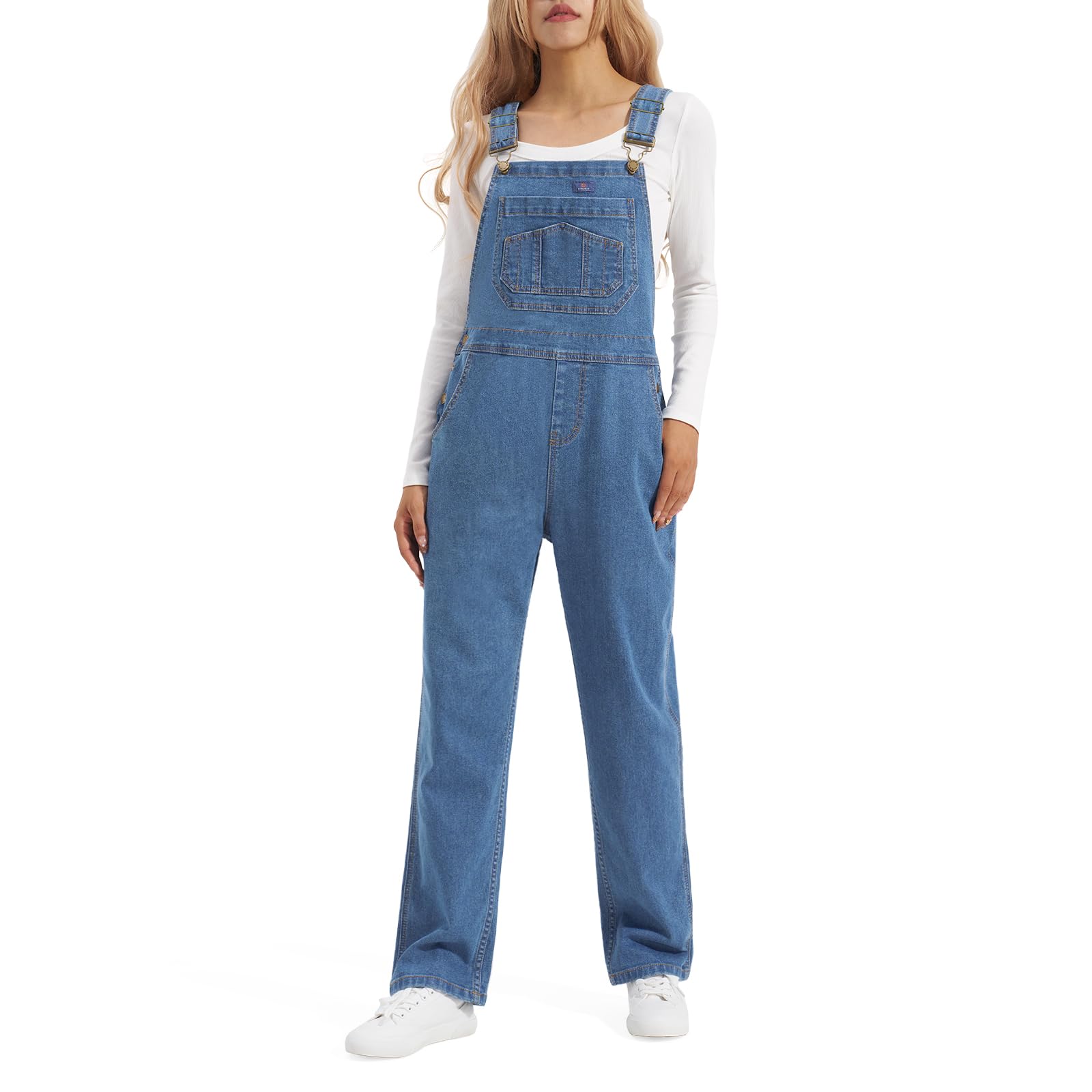HISEA Women's Stretch Denim Bib Overalls - Relaxed Fit Casual Straight Leg Jean Overalls with Adjustable Straps & Pockets | Perfect for Work, Outdoor Activities & Everyday Wear