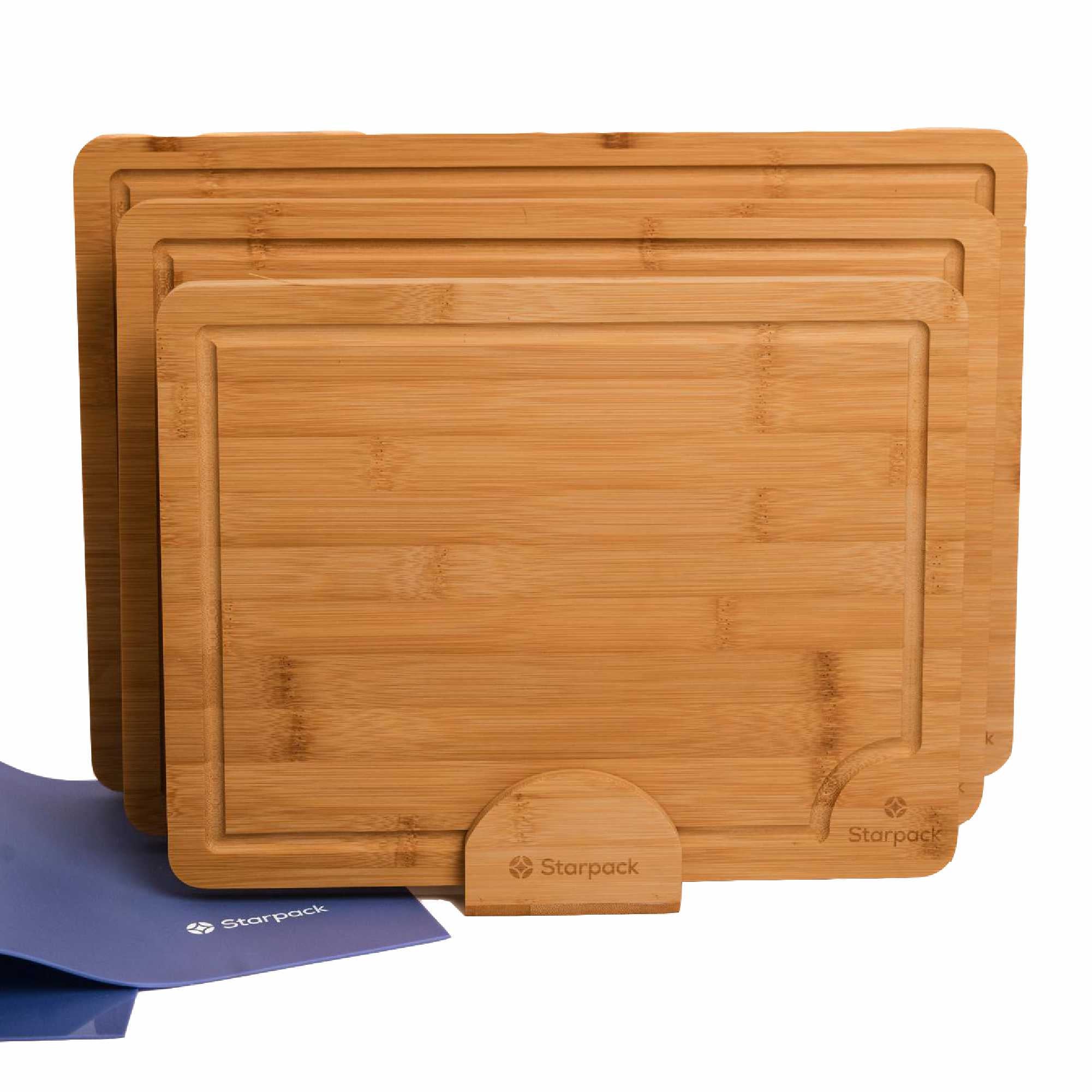 Premium Bamboo Cutting Board Set of 3 with Stand & Non-Slip Silicone Mat - Eco-Friendly Kitchen Essentials for Chopping, Serving & Food Prep