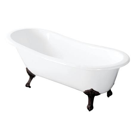 57 Inch Freestanding Cast Iron Clawfoot Bathtub - Vintage Single Slipper Tub (No Faucet Holes) for Luxury Bathroom & Spa Relaxation