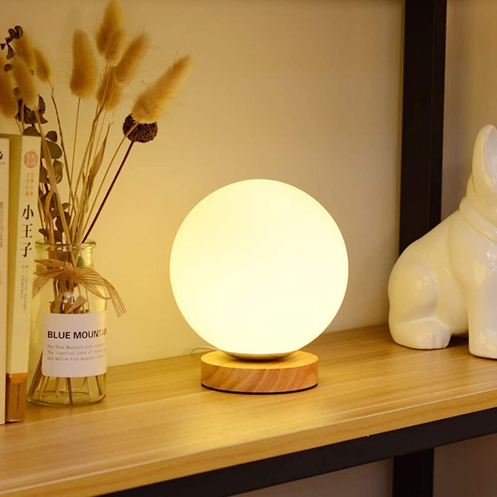 Ksovv Modern Minimalist Cube Desk Lamp - Wood Base & Glass Shade Eye-Protecting Table Lamp for Bedroom, Office, Cafe (E27 Bulb) | Perfect for Reading, Working & Night Lighting