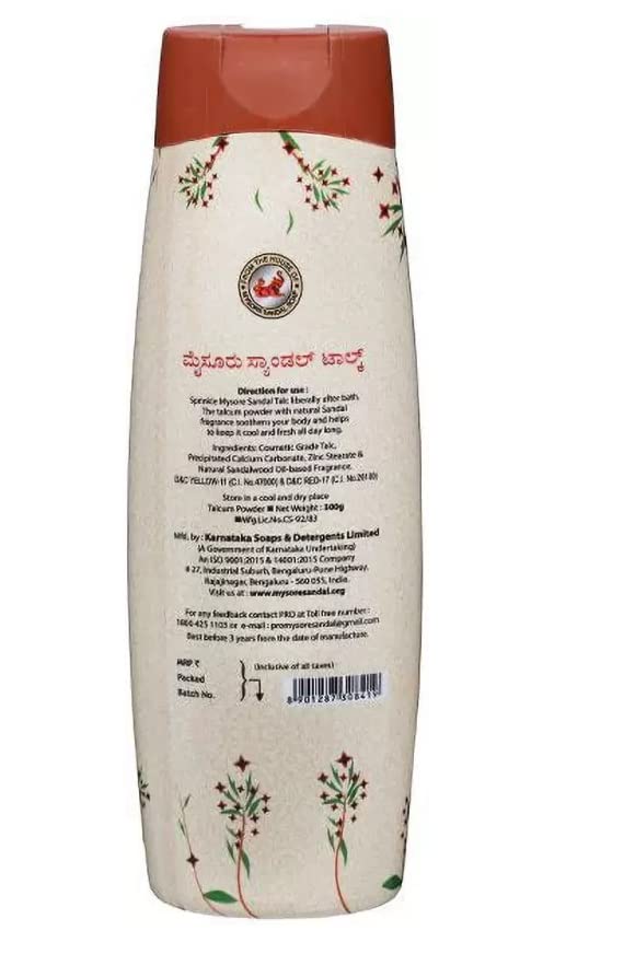 Buy Mysore Sandal Talc - 300g Bottle | Pure Sandalwood Powder for Skin Care & Aromatherapy | Perfect for Daily Use, Baby Care & Relaxation