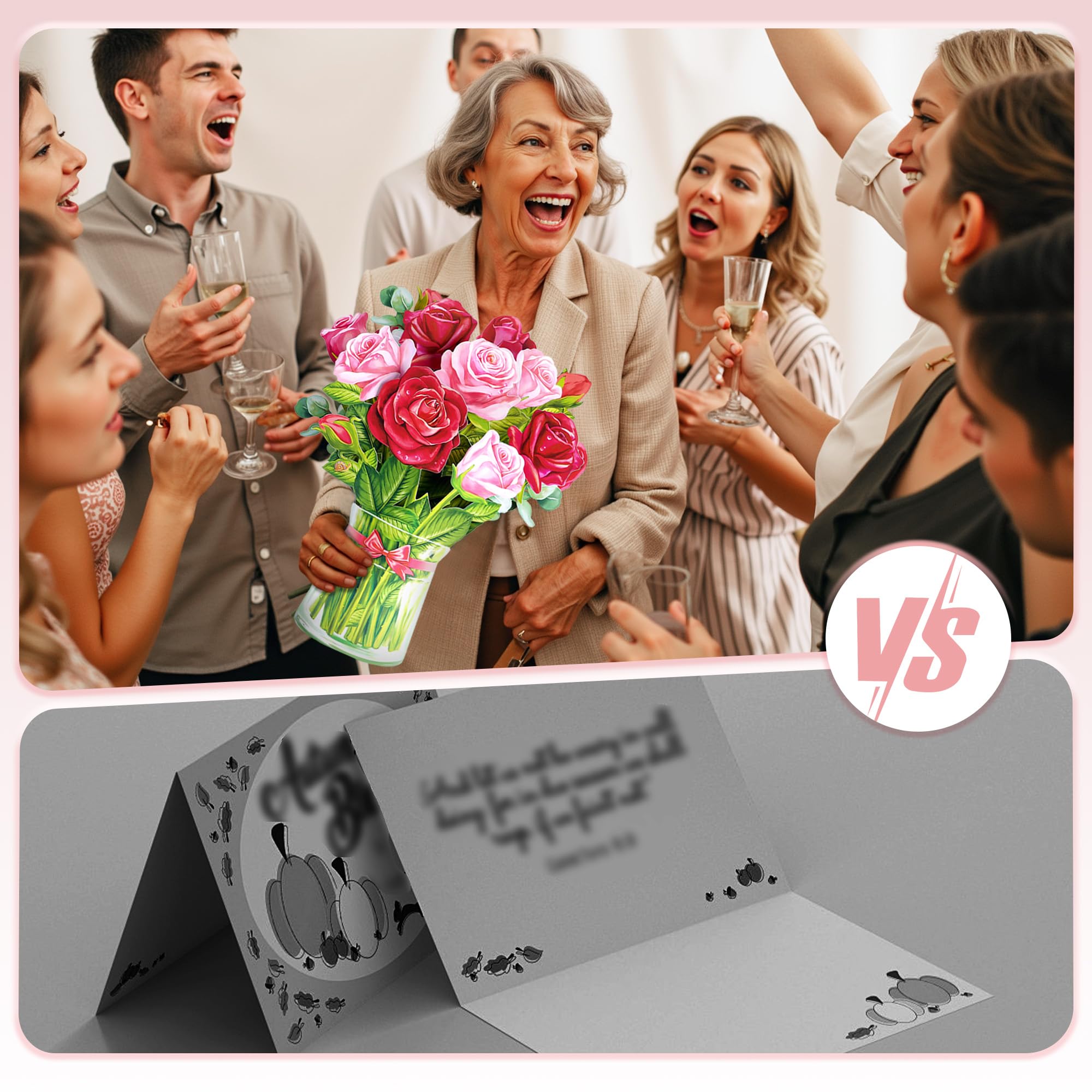 Beautiful Paper Flower Bouquet Pop-Up Greeting Cards Set - Perfect Gift for Mom, Grandma, Teachers & Women (Includes Note Card & Envelope) - Ideal for Birthdays, Thank You, Appreciation & Special Occasions
