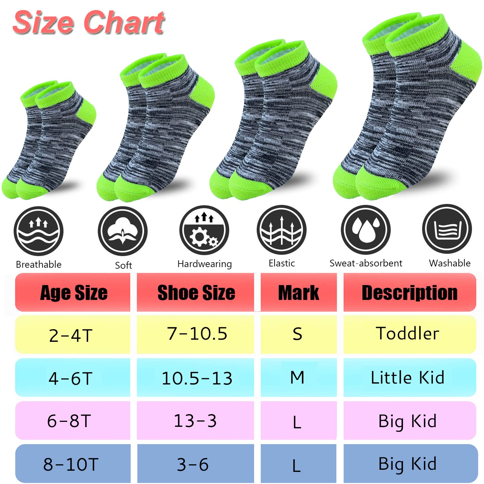 15 Pairs Kids Low Cut Socks - Half Cushion Breathable Sport Ankle Socks for Boys & Girls - Perfect for Running, Soccer, Basketball & School Activities