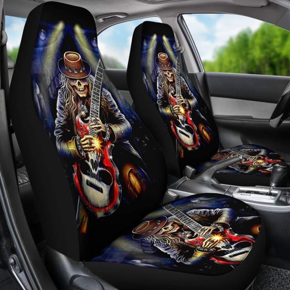 2 Pcs Gothic Skull Car Seat Covers - Universal Fit for Cars, Trucks & SUVs - Black Skull Pattern Auto Accessories for Halloween, Horror Fans & Gothic Style Lovers - Perfect for Themed Parties, Car Shows & Everyday Use