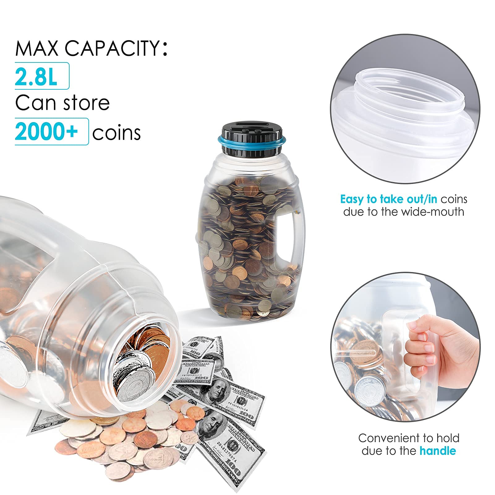 2pcs Large Digital Piggy Bank for Boys & Adults - Vcertcpl Coin Counting Money Jar with LCD Counter, High Capacity Savings Bank for All US Coins - Perfect for Home Savings, Kids' Allowance & Financial Education