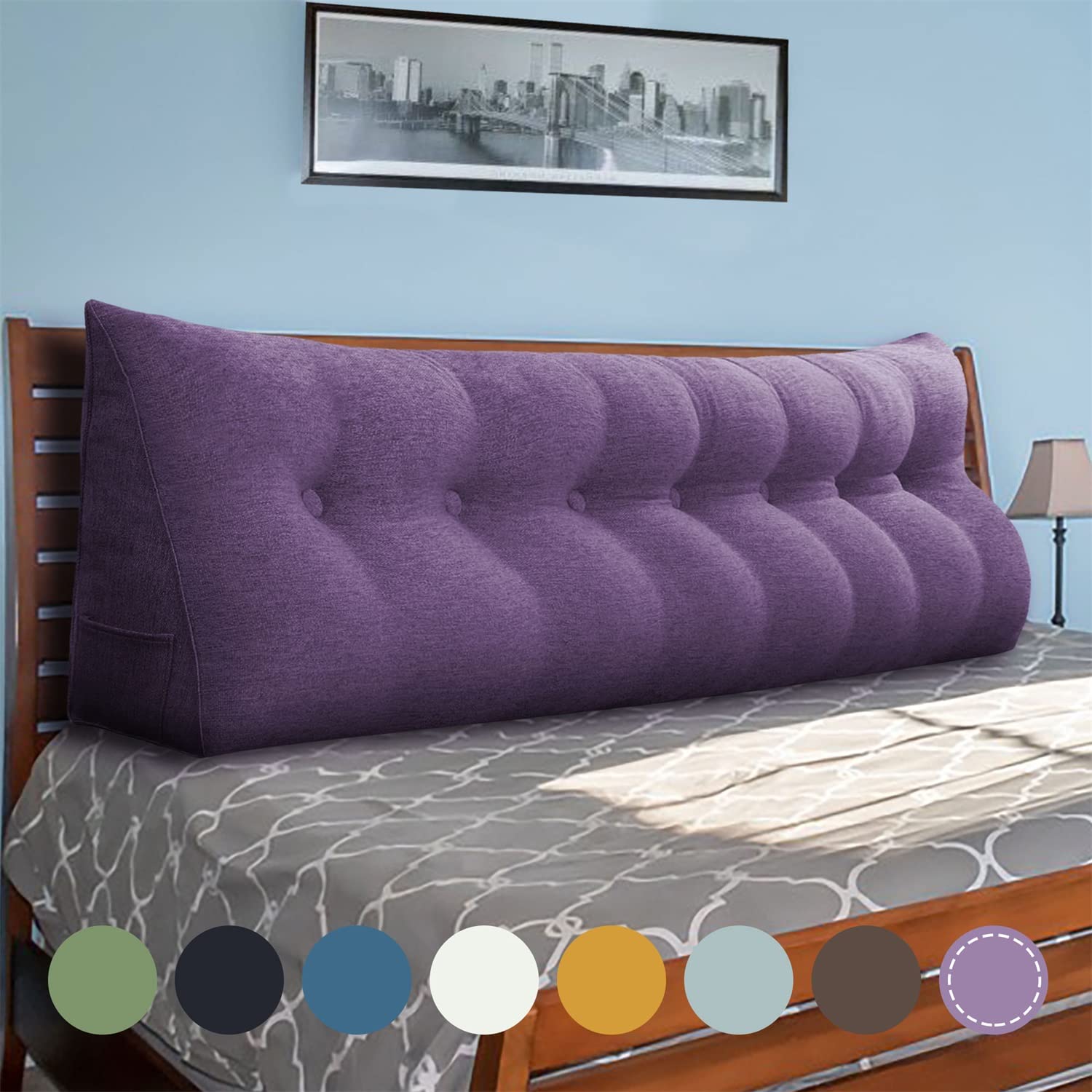 WOWMAX King Size Triangular Headboard Wedge Pillow with Removable Cover - Support Pillow for Daybeds, Bunk Beds & Backrest - Large Bolster Cushion for Comfort & Posture (Lavender) | Perfect for Reading, Watching TV & Relaxing in Bed