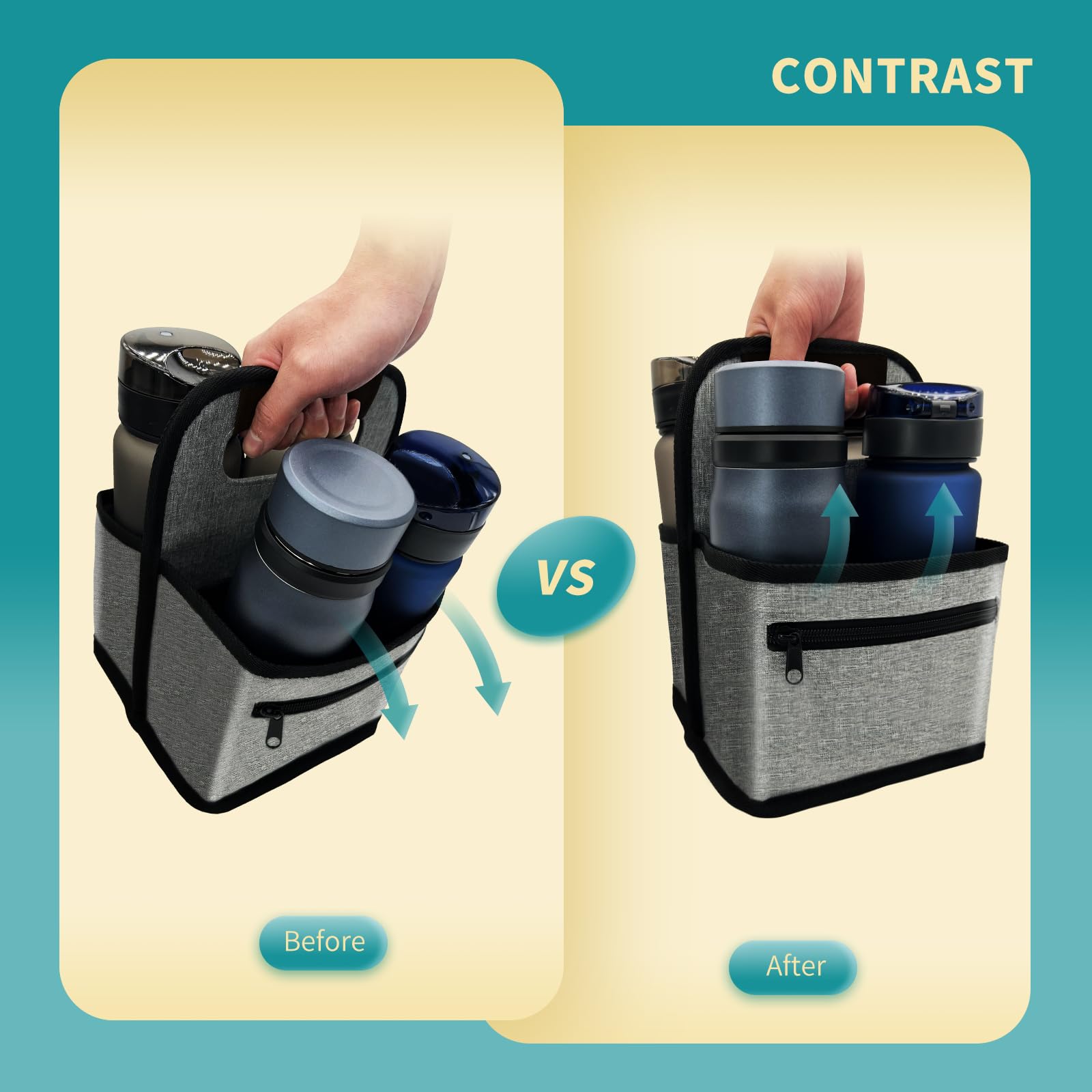 **Neoprene Reusable Coffee Cup Holder - Insulated Tote Bag for Hot & Cold Beverages with 2 Organizer Pockets | Perfect for Coffee Lovers, Takeout, Delivery & Commuting (Gray)**