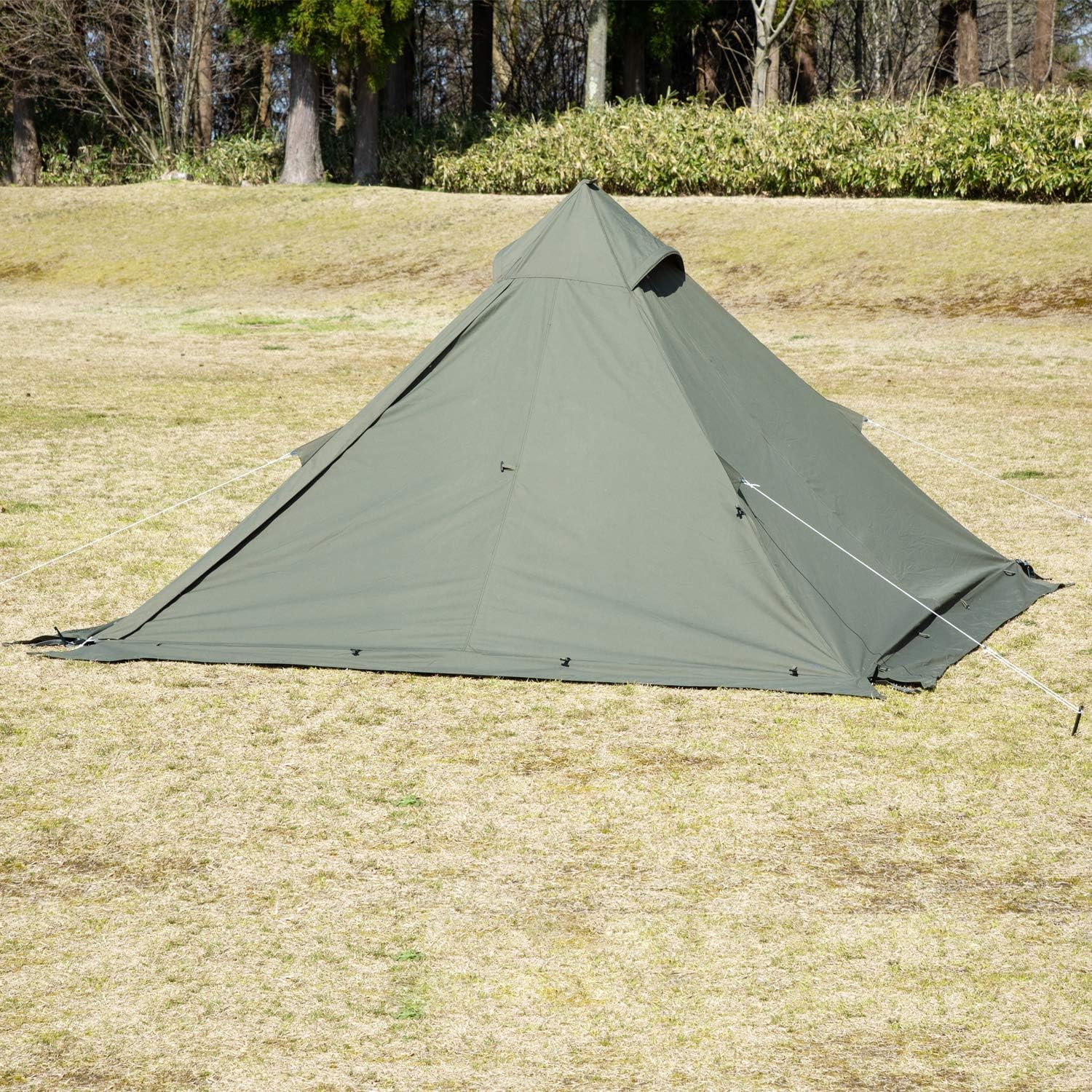 4 Season Hot Tent Teepee - Single Person Canvas Tent with Snow Skirt for Military, Bushcraft, Camping, Hunting & Fishing | All-Weather Outdoor Shelter for Solo Adventures in Snow, Rain or Wind (Green)