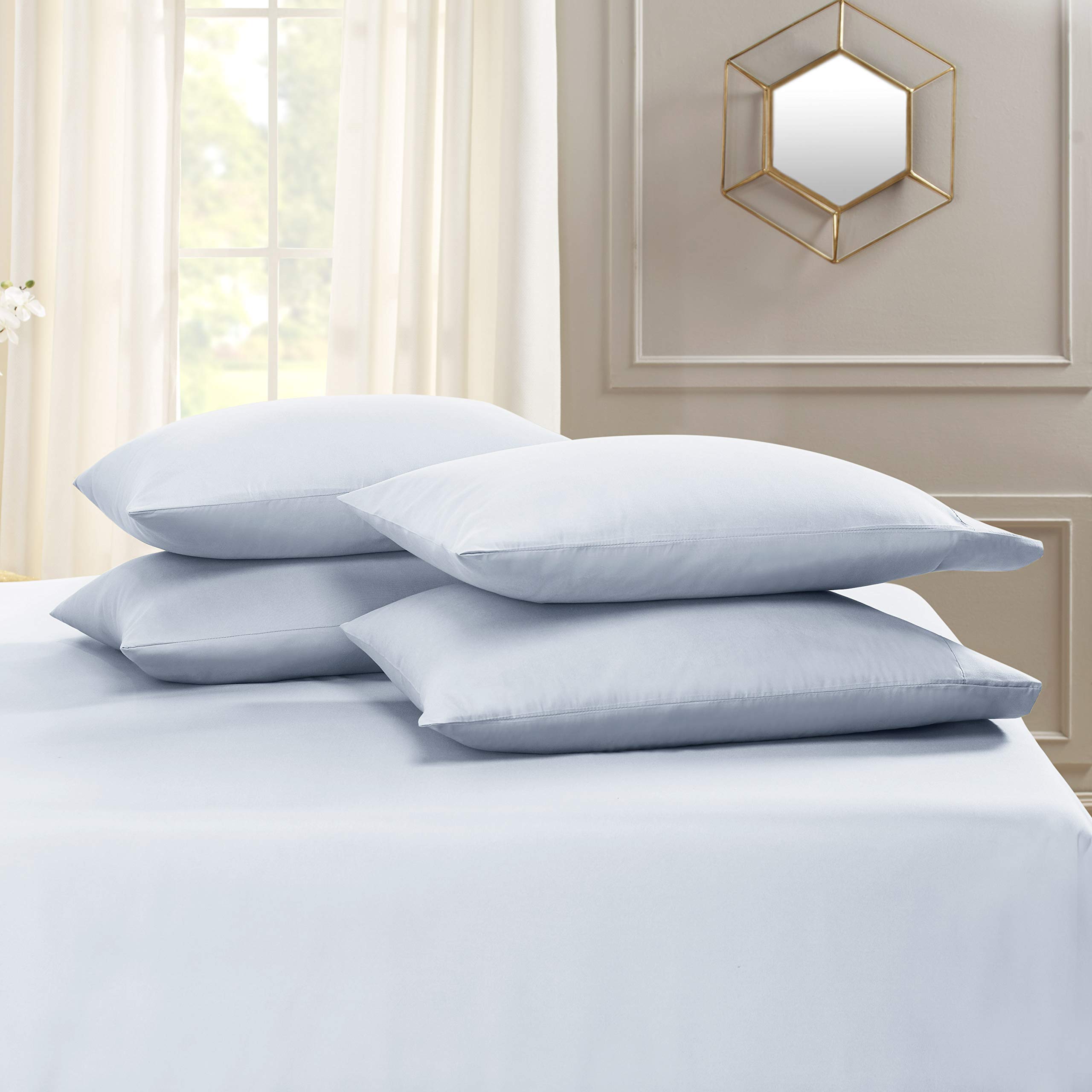100% Organic Cotton 5-Piece Split King Sheet Set - 600 Thread Count Ultra Soft & Breathable Bedding | Ice Blue Adjustable Deep Pocket Fitted Sheets (24